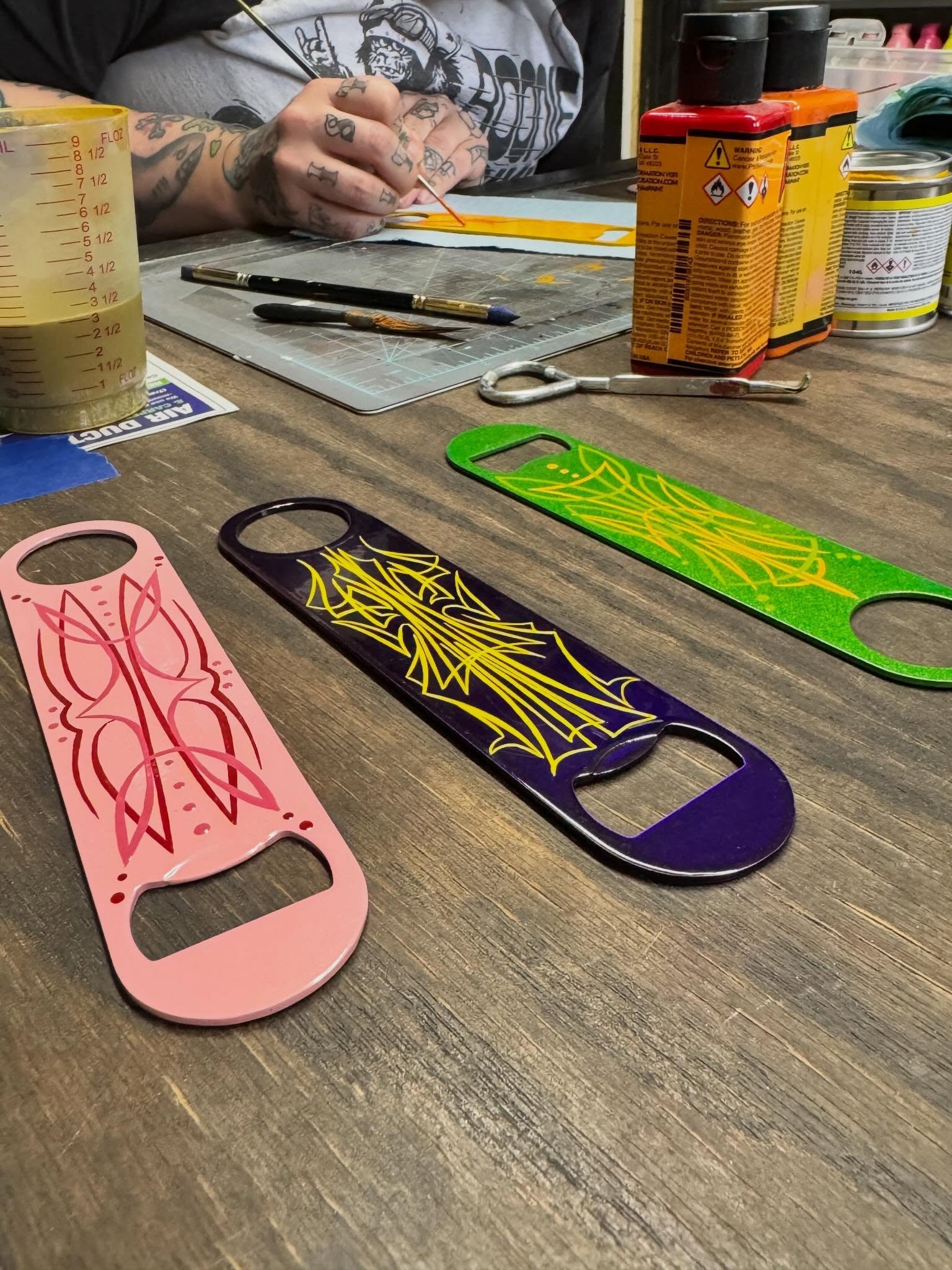Next Show @lostlagoontattoo MAY 23rd we will have Powder Coated & Pinstriped bottle openers for sale! Custom designed by @crabbydelight & @dottiedoll for custom powder coating. $25! All proceeds go to our upcoming Chopper Show @chopper__barn