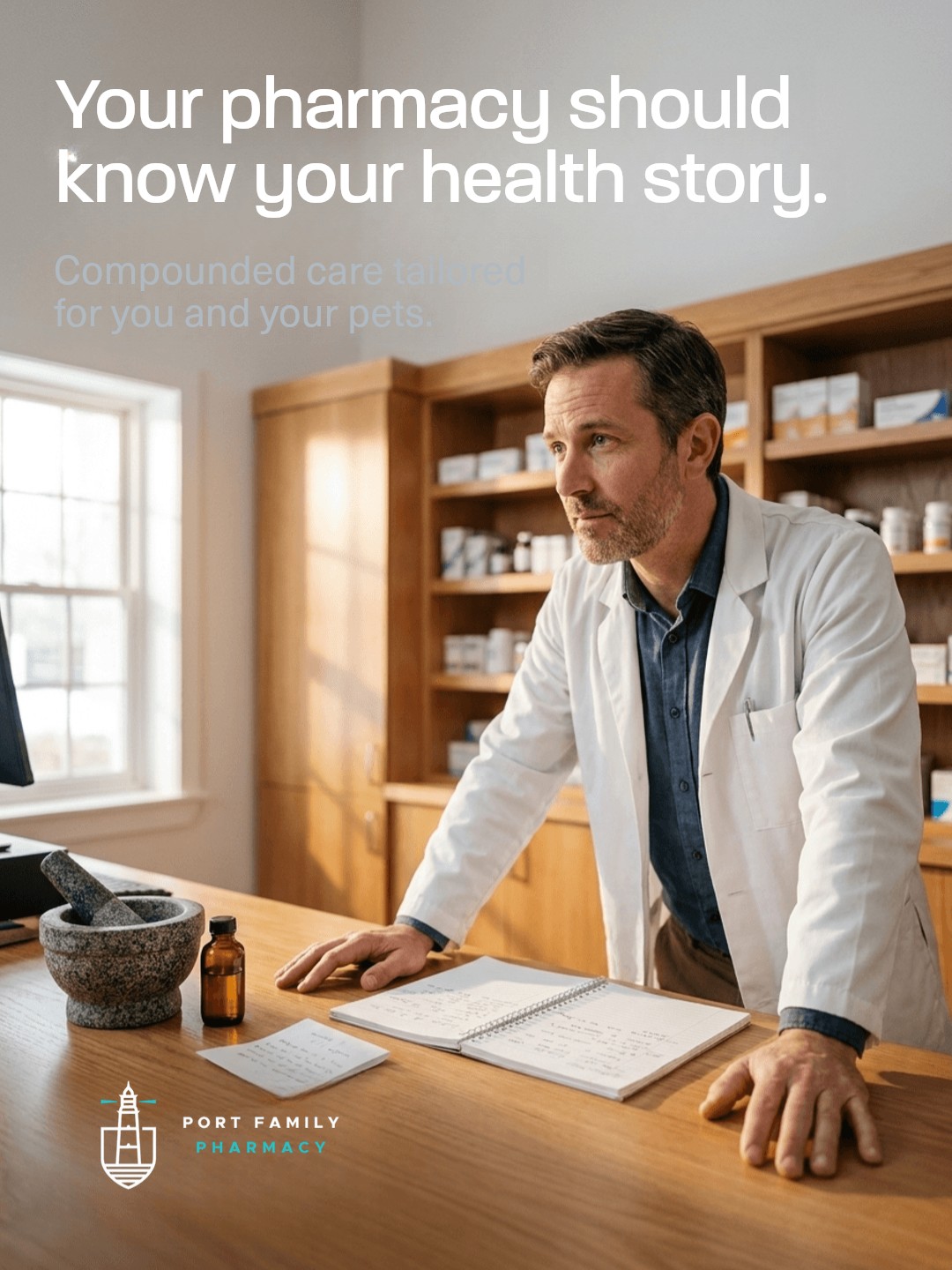 Your medicine shouldn't feel like a mystery. At Port Family Pharmacy, we know your health story and your pet's needs. Personalized care means better solutions, not just a quick pickup. Because here, you're family.