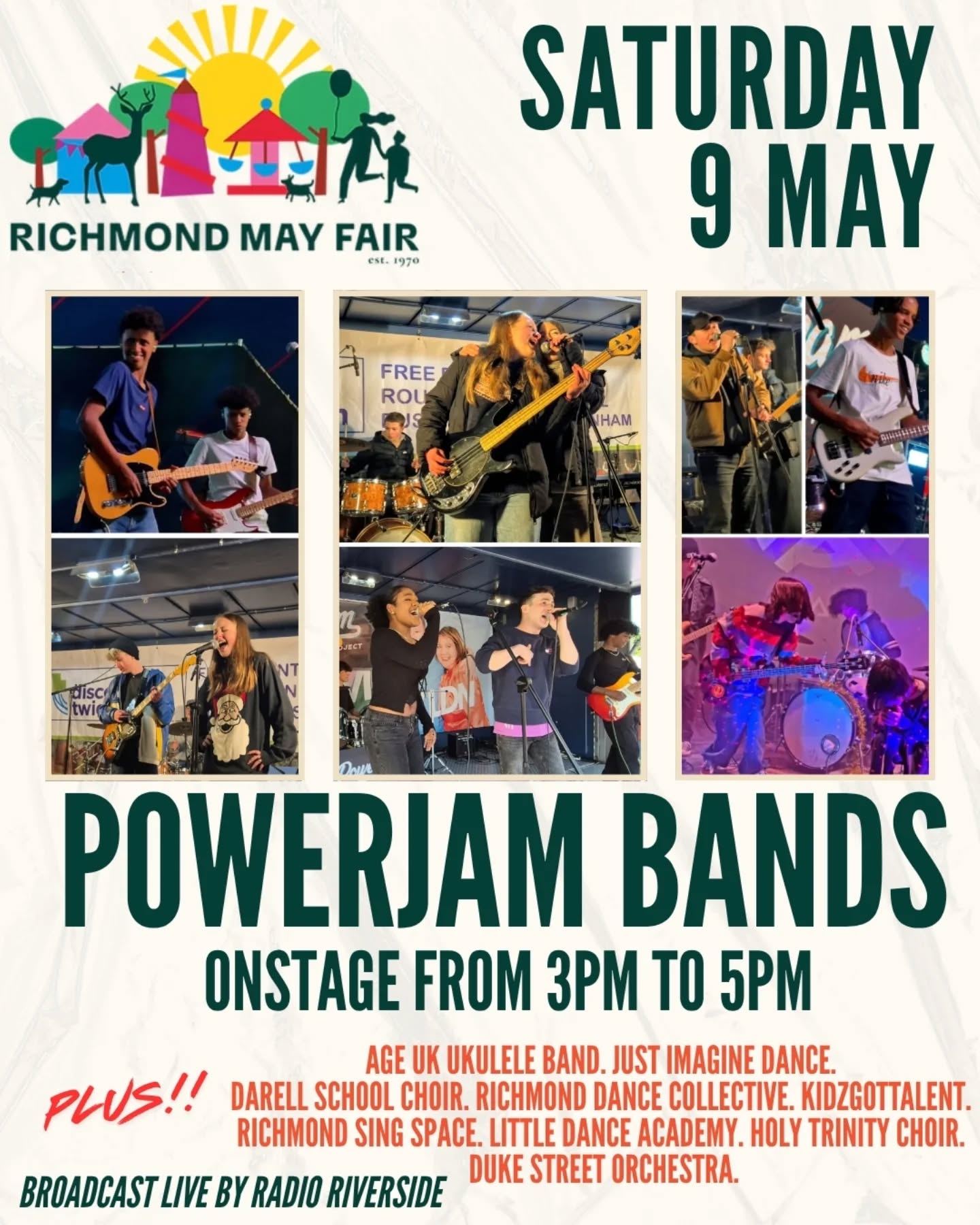 This Saturday 3pm-5pm at Richmond May Fair, don't miss the young talented multi-genre bands from @powerjambands , the local non- profit music academy! The fair is all free all day event with something for everyone! We can't wait!
#richmondmayball #richmonduponthamesuk
#freeconcert #swlondonmusic #Richmondriverside