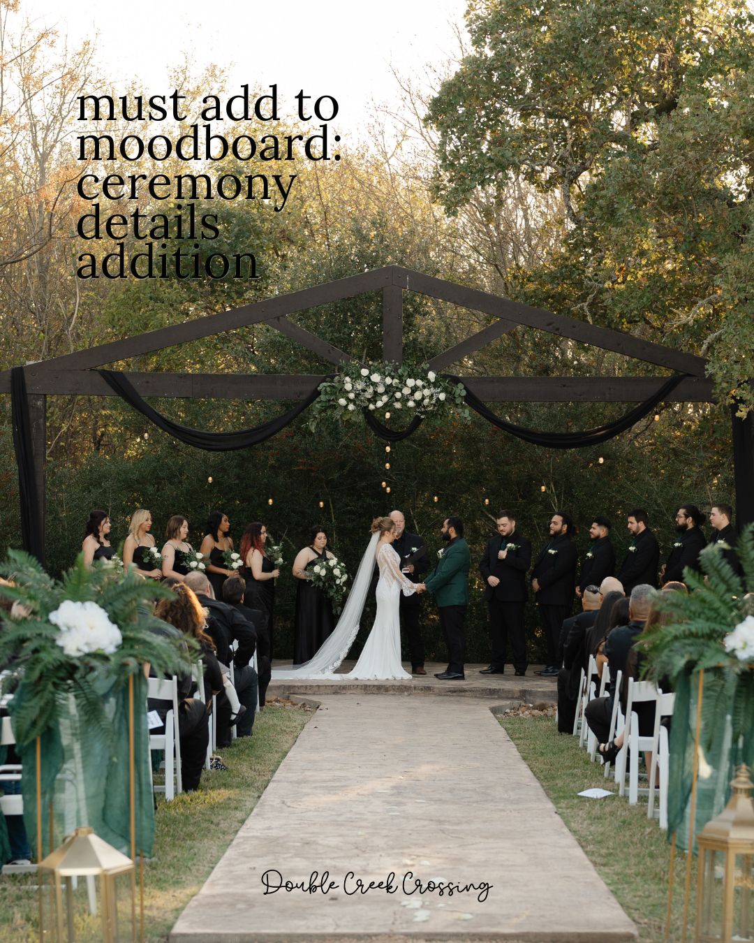Ceremony details we can't get over ✨
Save these to your vision board!
Reach out to Leah to start envisioning your day at DCC and book a tour with the link in bio || 979.200.9555
#TexasCeremonyDetails #OutdoorCeremonyInspo #CentralTexasWeddingInspo #TexasWeddingVenue #CountryWeddingInspiration
Ceremony Details || Wedding Ceremony Inspiration || Ceremony Decor || Wedding Aisle Design || Outdoor Wedding Ceremony || Floral Ceremony Styling || Romantic Wedding Setup || Luxury Wedding Venue Texas || Wedding Design Inspiration || Double Creek Crossing
