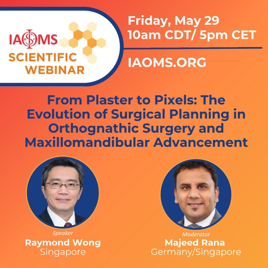 ***FROM PLASTER MODELS TO PIXEL-PERFECT PLANNING***
Orthognathic surgical planning has entered a new era powered by virtual workflows, patient-specific implants, navigation tools, and emerging AI-assisted technologies.
Join IAOMS and Dr. Raymond Wong for a webinar exploring how digital innovation is reshaping orthognathic surgery and maxillomandibular advancement.
📅 May 29 | 10am CDT/5pm CET
💻 IAOMS Webinar
🎟 Members: Free | Non-Members $39.99
🌍 Open globally
#IAOMS #OMS #OrthognathicSurgery #VirtualPlanning #MaxillofacialSurgery #DigitalSurgery #PatientSpecificImplants