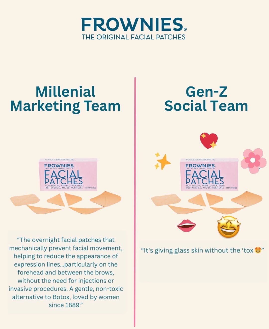 Millennial vs. Gen Z. Marketing team.
Which one are you?! And if you’re Gen X or Boomer….how would you describe it?!
Now go put your Frownies on and thank me later!
#millenialvsgenz #frownies #genzmarketing #millenialmarketing #frowniescanada