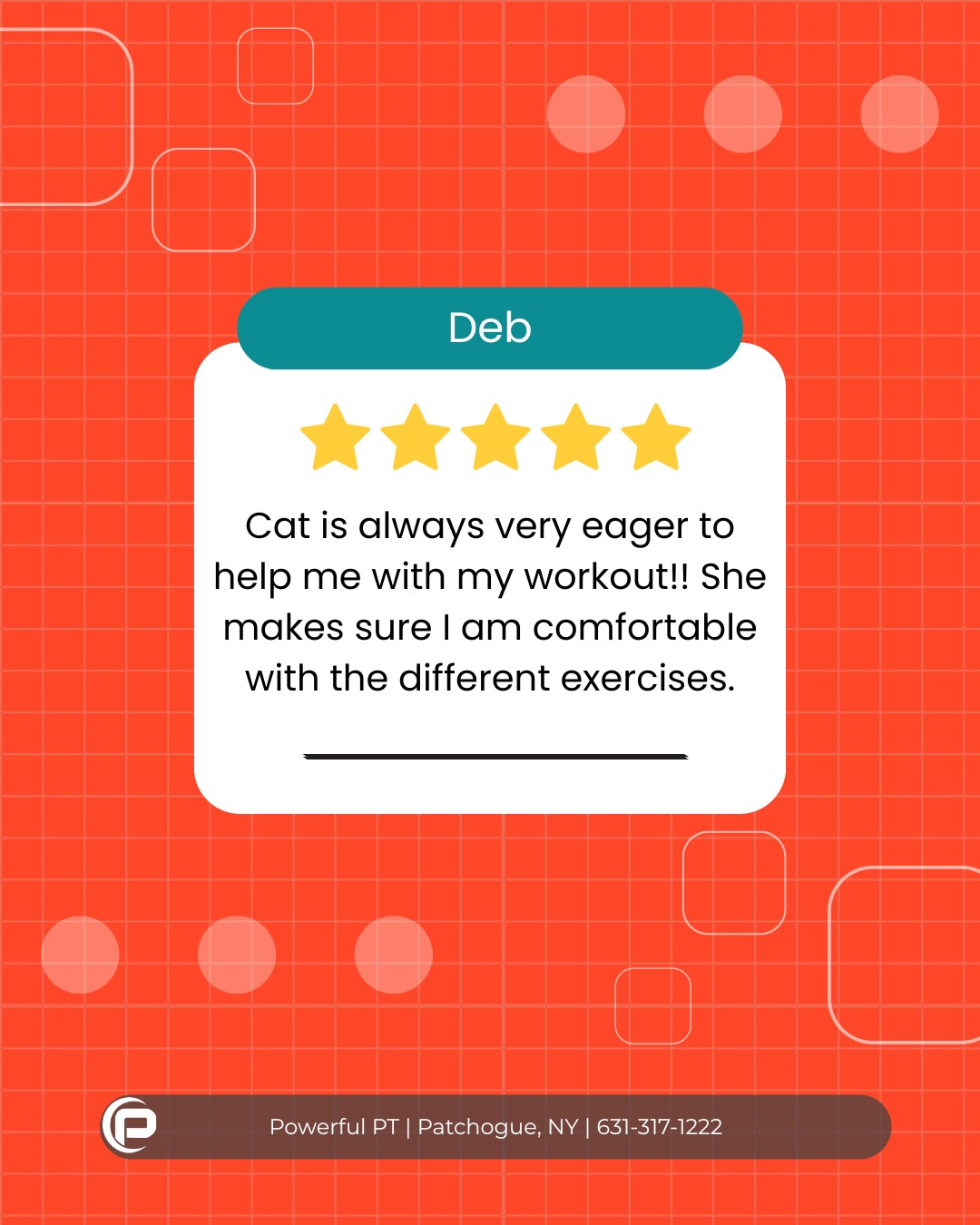 Thanks, Deb, for your unwavering support!
We would love for you to see for yourself. Reach out today to see how we can help your reach your goals.
📍 Book your evaluation: www.powerfulpt.com
📞 631-317-1222
📧 info@powerfulpt.com
#VirtualPhysicalTherapy
#MovePainFree
#PowerfulPT