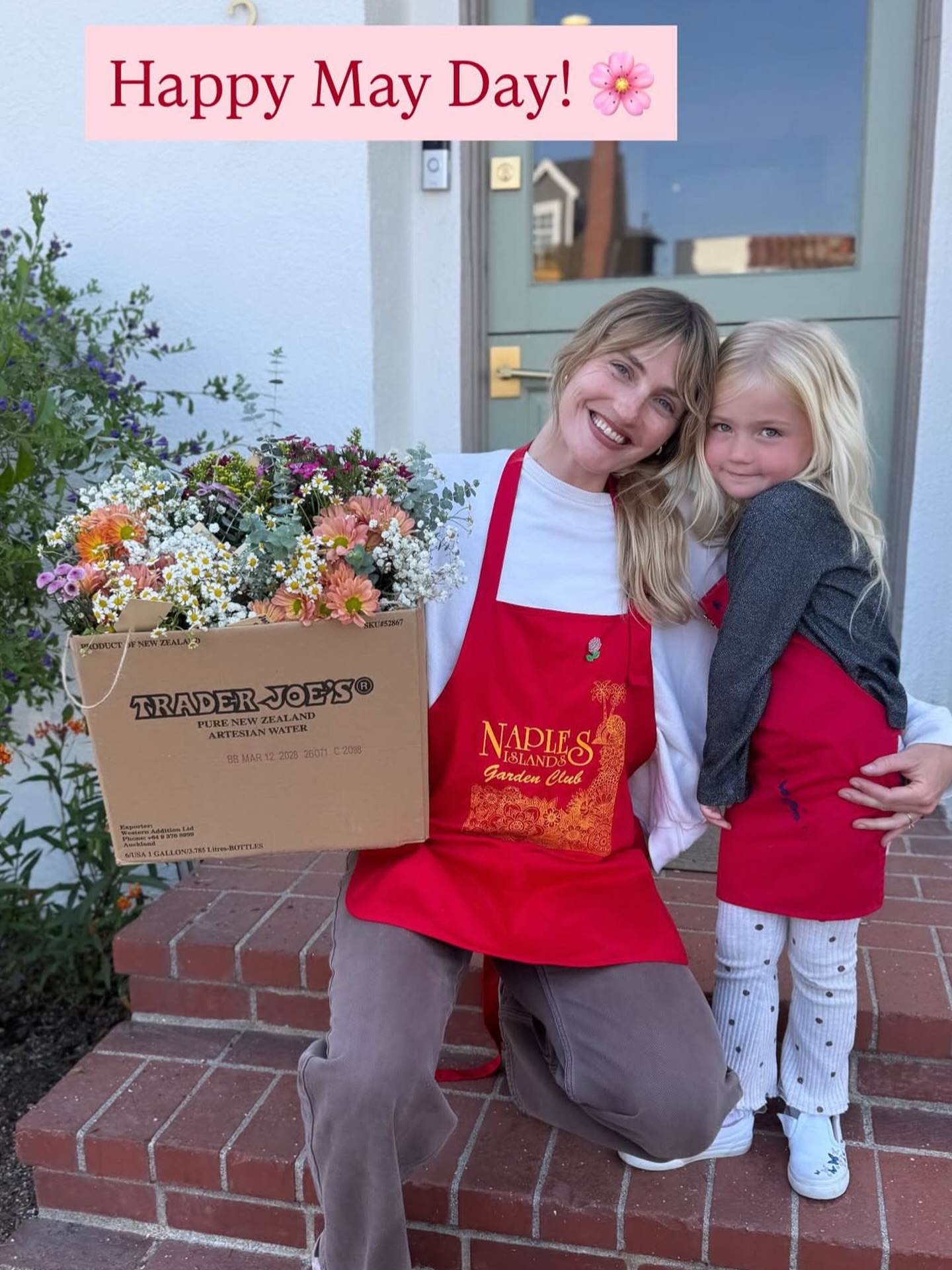 Just a couple of red apron-clad flower fairies making their rounds on May Day ♥️🌿