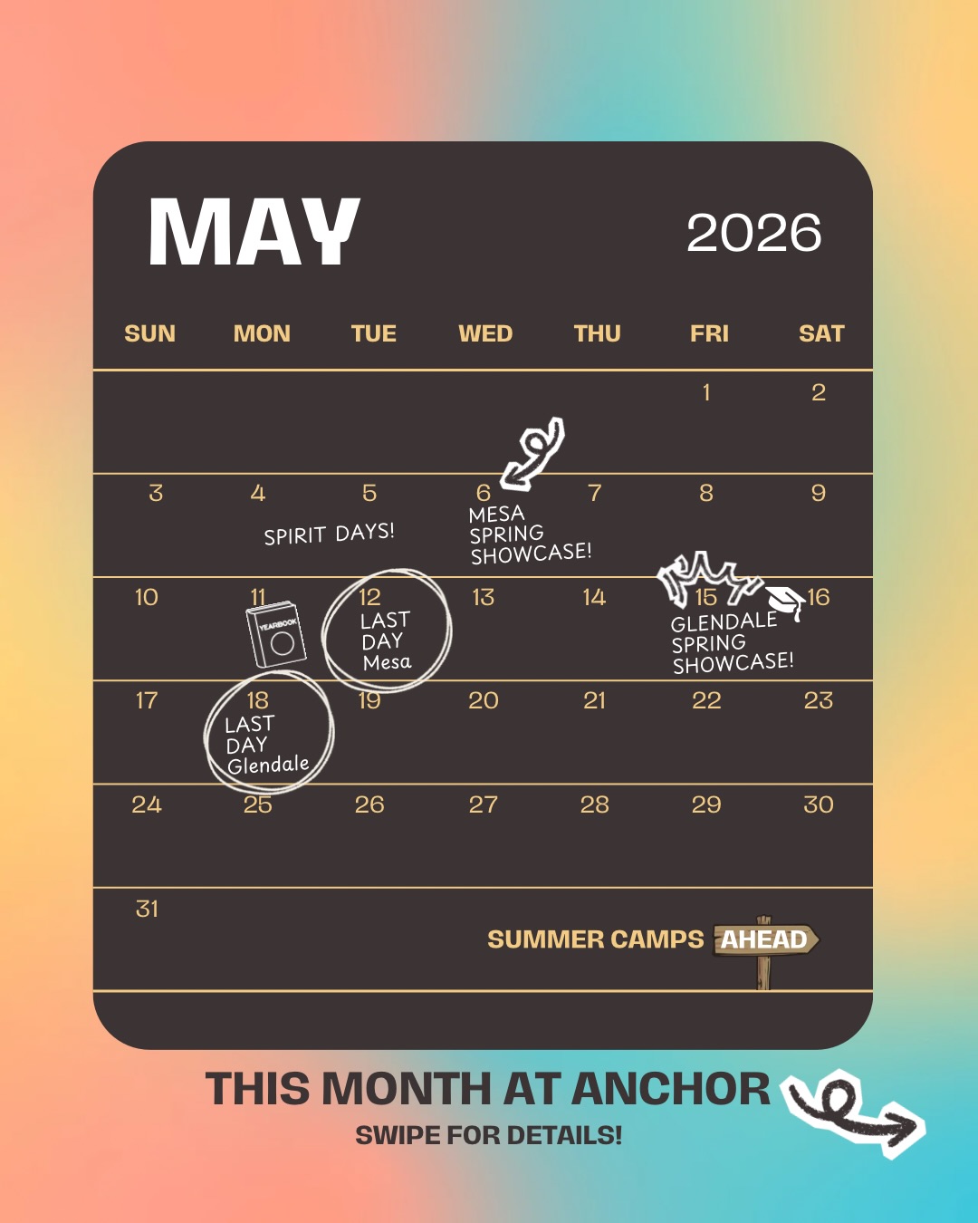May is packed with fun across both Anchor campuses! 🎉 So many special events and end-of-year celebrations are happening, and there’s plenty to enjoy together as a community.
Anchor families, be sure to check your email for all the details so you don’t miss a thing! 📩