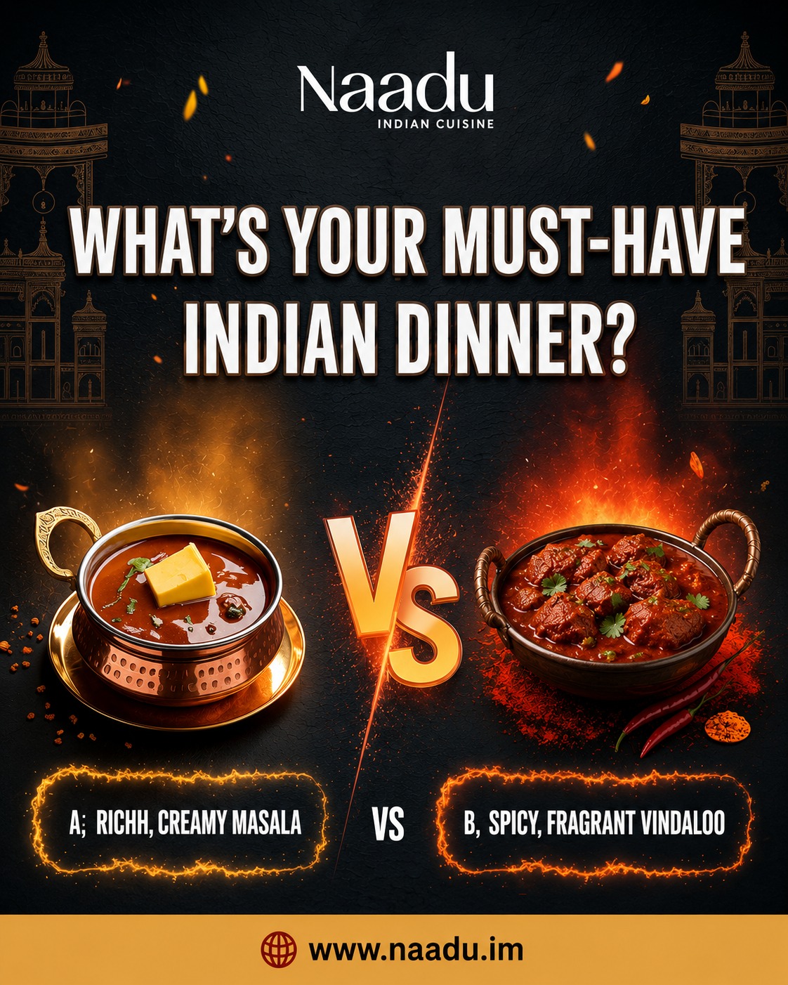 Every Indian meal has that one dish you simply can’t skip. Whether you love the comforting richness of a creamy masala or the bold, aromatic flavours of a perfectly spiced biryani there’s always a favourite that wins your heart.
Tell us your pick and see what others are loving too!
And if you’re feeling hungry already, we’ve got both waiting for you.
Discover more: https://www.naadu.im/
#NaaduIOM #IndianFood #FoodPoll #BiryaniLovers #MasalaMagic #FoodCravings #FoodLovers #DiningExperience #IndianCuisine #DouglasDining #VoteYourFavourite