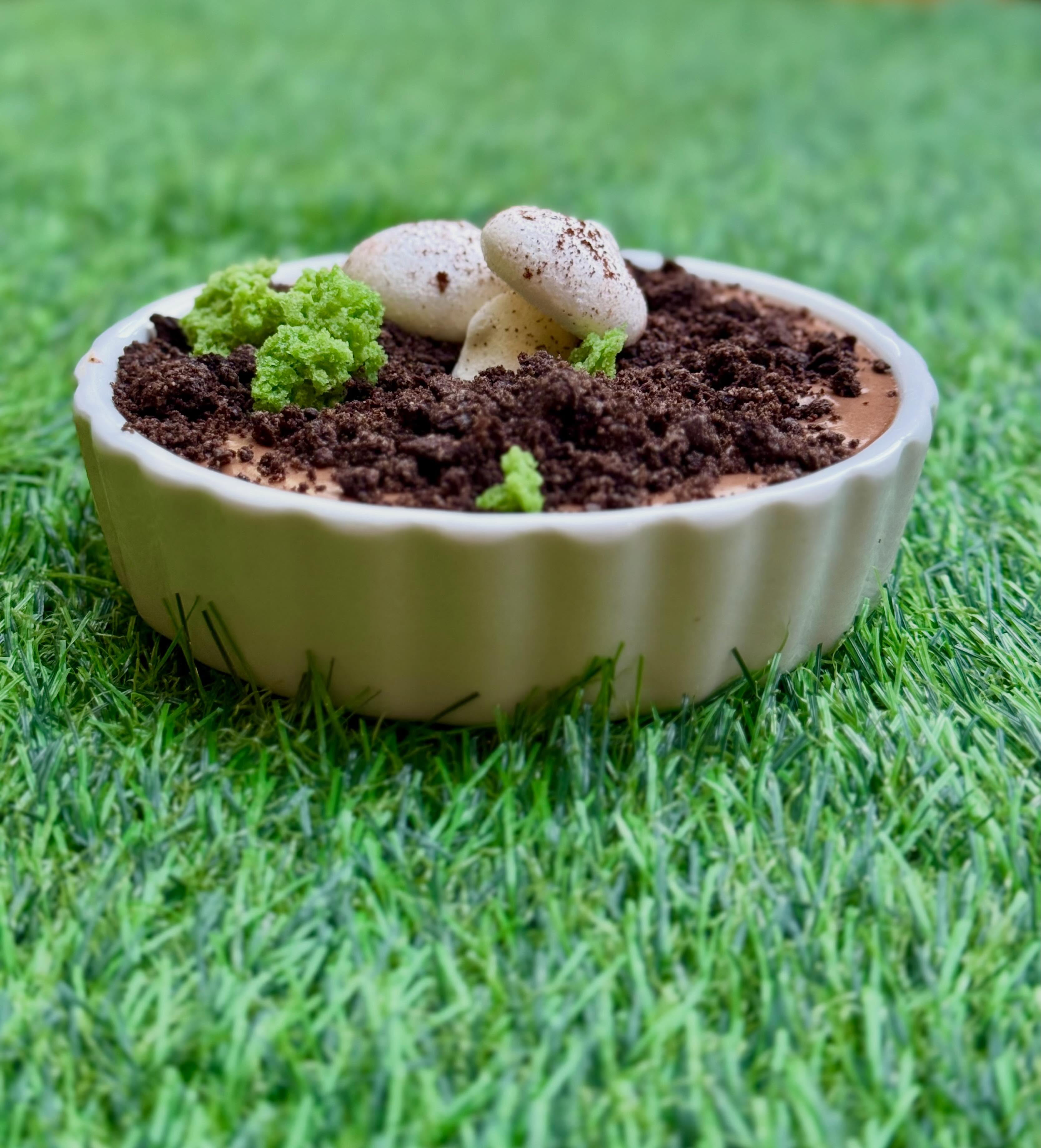 You know we love a themed food moment around here…
-
So naturally, we couldn’t just make dessert. We had to make it a little extra fungi. #mushroomweek
-
Introducing our current Sweet Surprise:
Chocolate Mousse-room 🍫🍄
Rich chocolate mousse topped with chocolate cookie crumbles, edible “moss,” and delicate meringue mushrooms.