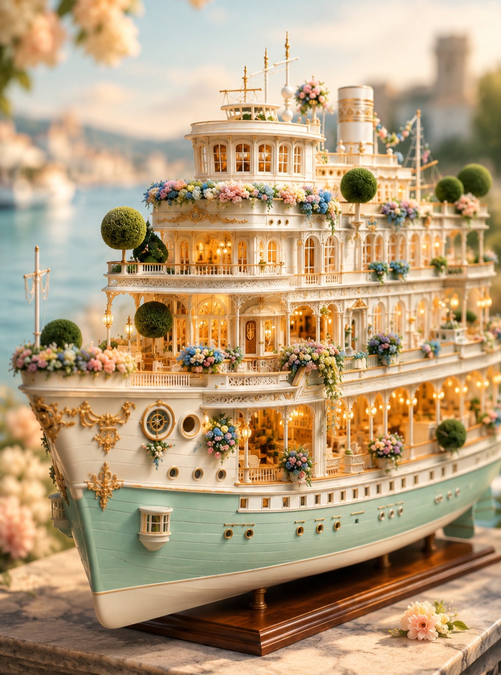 All aboard the S.S. Petunia Persnickety, the Victorian pastel ship where the compass points toward dessert and the flowers are the passengers. I’m sharing the full miniature tour, backstory, and kit-bash ideas on the blog. Follow the link in bio to read it! #smallworldminiatures #miniatureart #kitbash #victorianminiature