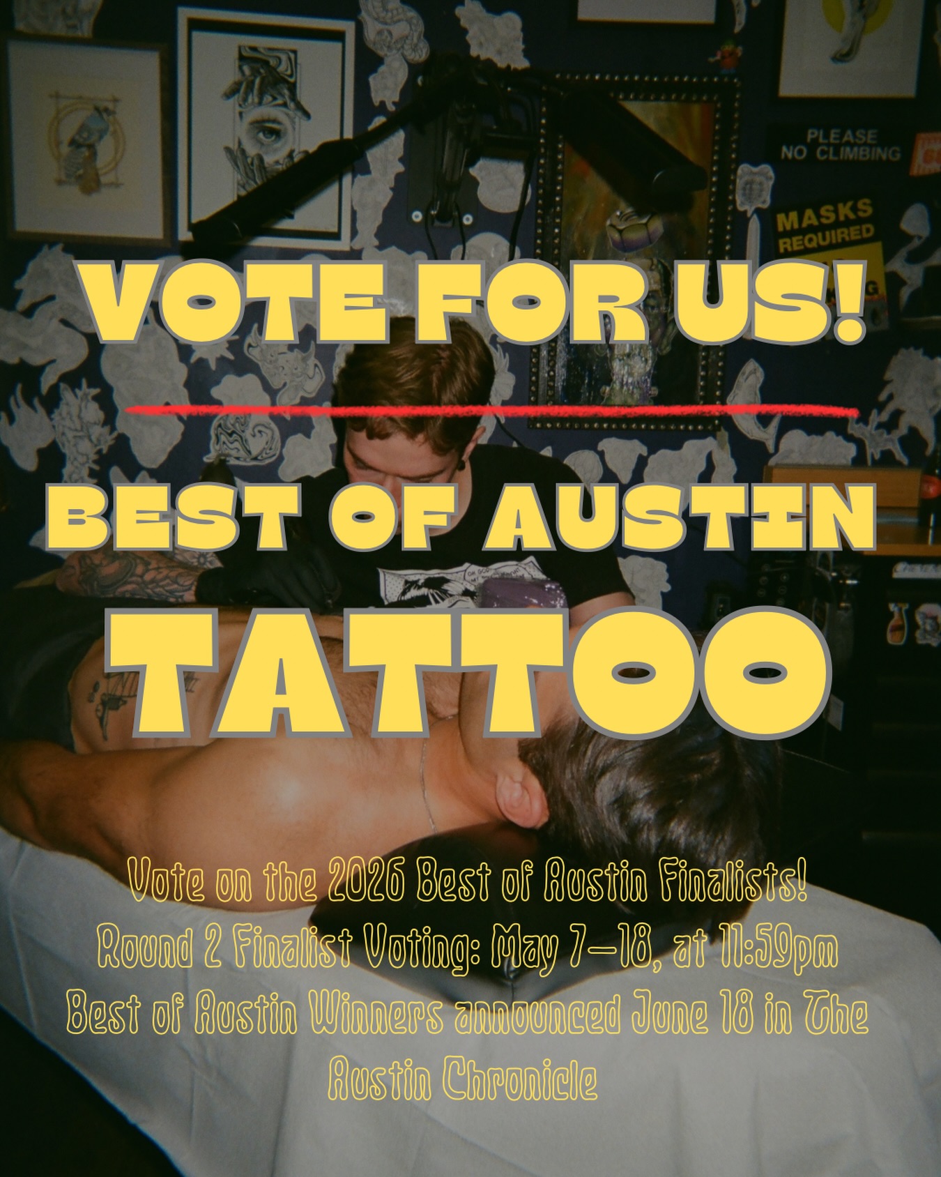 WE ARE FINALIST for Best of Austin 2026 and we’d love your support!!
You can nominate us for Best Tattoo by:
• Clicking the link in our bio (or comments)
• Scrolling to Services → Tattoo
• Selecting Flying Tiger Tattoo
(Quick sign-in required to submit your vote!)
Round 2 Finalist Voting: May 7-18
Best of Austin Winners announced June 18 in The Austin Chronicle
We appreciate everyone who takes the time to support our artists. It means everything to us
WE LOVE Y’ALL! 🤠🖤
•
•
•
•
•
#bestofaustin #atx #austintattoo #texas #texastattooartist