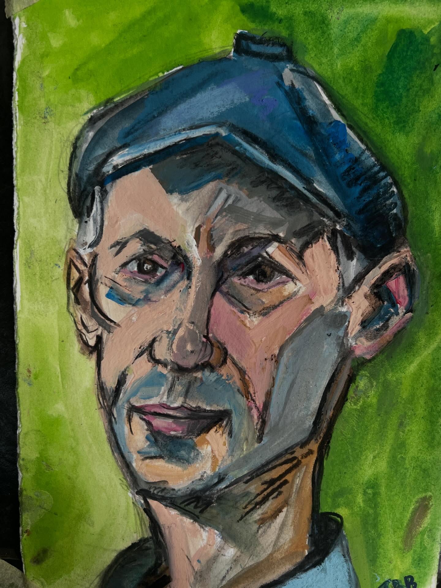 Self portrait in #gouache and #charcoal. I made this self portrait during a recent stay . @quarrabbey.official just before Easter. One of the most #peacefull places I know #selfportrait #quarrabbey