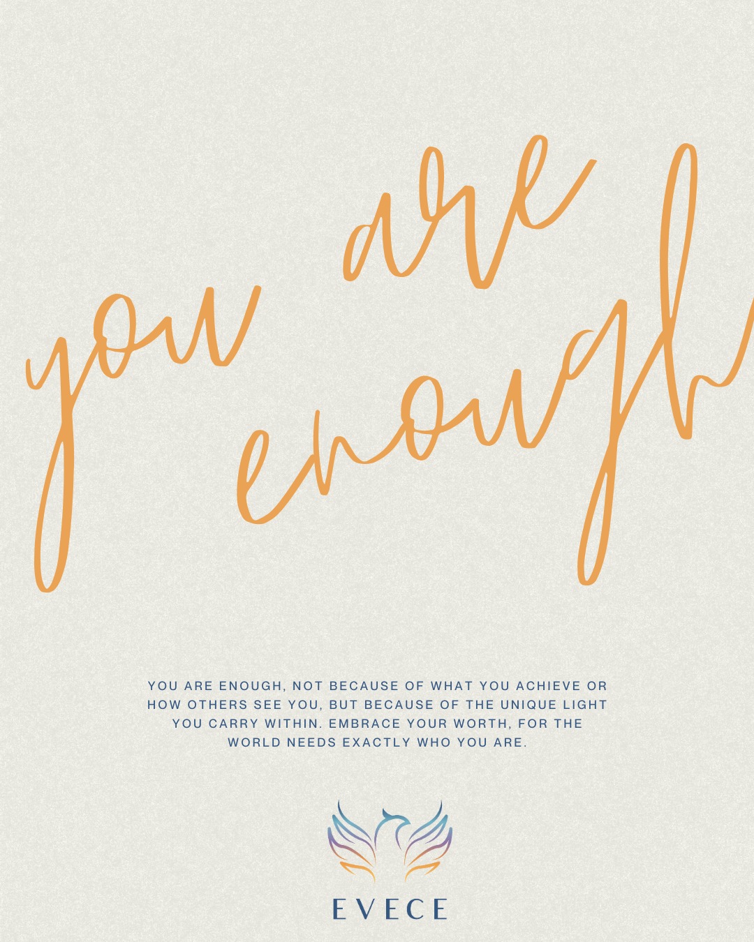You are enough.
Not when you do more. Not when you achieve more.
Just as you are, right now. 💛
.
.
.
#YouAreEnough #MentalHealthMatters #EVECEFoundation