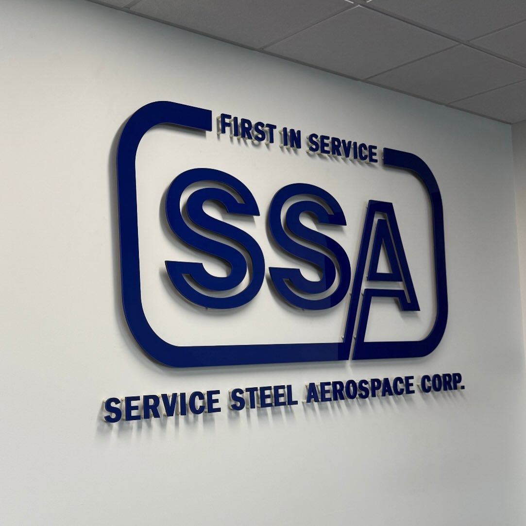 Large and in charge acrylic lobby standoff sign for Ssa aerospace 🛩️