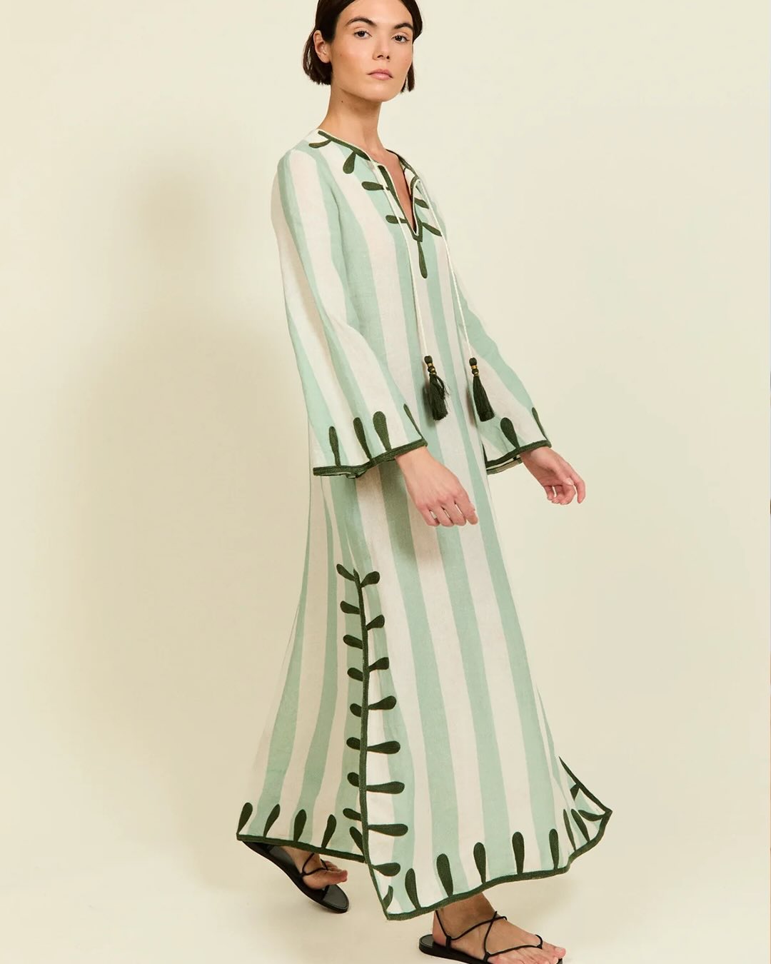 Soft stripes and hand-finished details define a relaxed, elongated silhouette.
#philippa1970