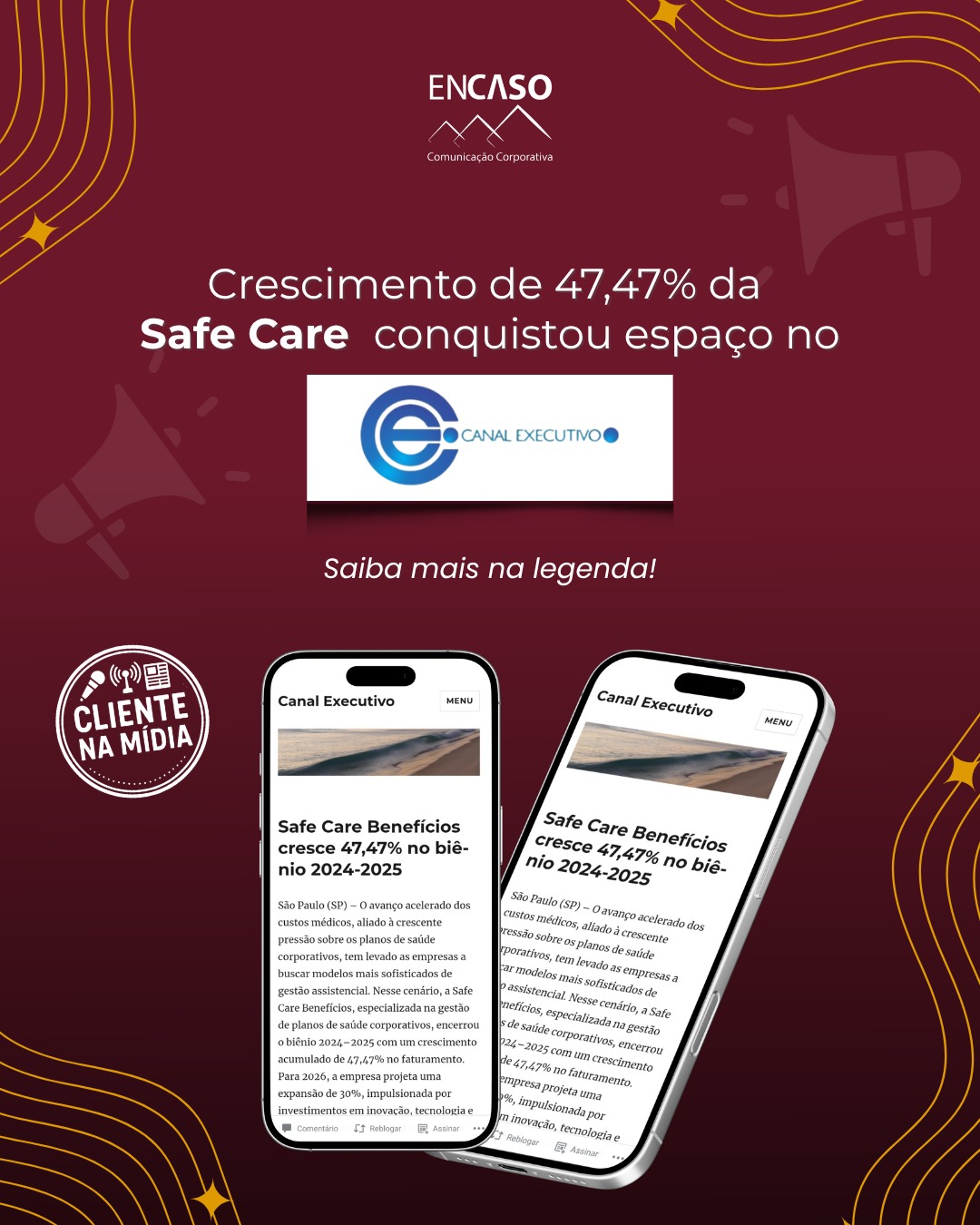 A Safe Care Benefícios (@safecarebeneficios ) entrou na pauta do Canal Executivo ao apresentar um resultado que traduz uma mudança importante na gestão da saúde corporativa.
O crescimento de 47,47% no biênio 2024–2025 apareceu na reportagem como consequência de decisões orientadas por dados assistenciais, governança e novas formas de administrar custos médicos nas empresas.
A matéria mostra um cenário cada vez mais evidente. Benefícios corporativos deixaram de ser apenas contratação de planos e passaram a fazer parte da estratégia financeira das organizações.
Resultado relevante vira notícia quando existe leitura de contexto e construção editorial.
É nesse caminho que a Encaso atua!
Vamos conversar?
📲 11 99141 3127
✉️ contato@encasocomunicacao.com.br
#EncasoComunicacao #MidiaPR #AssessoriaDeImprensa #ComunicaçãoCorporativa #SafeCare