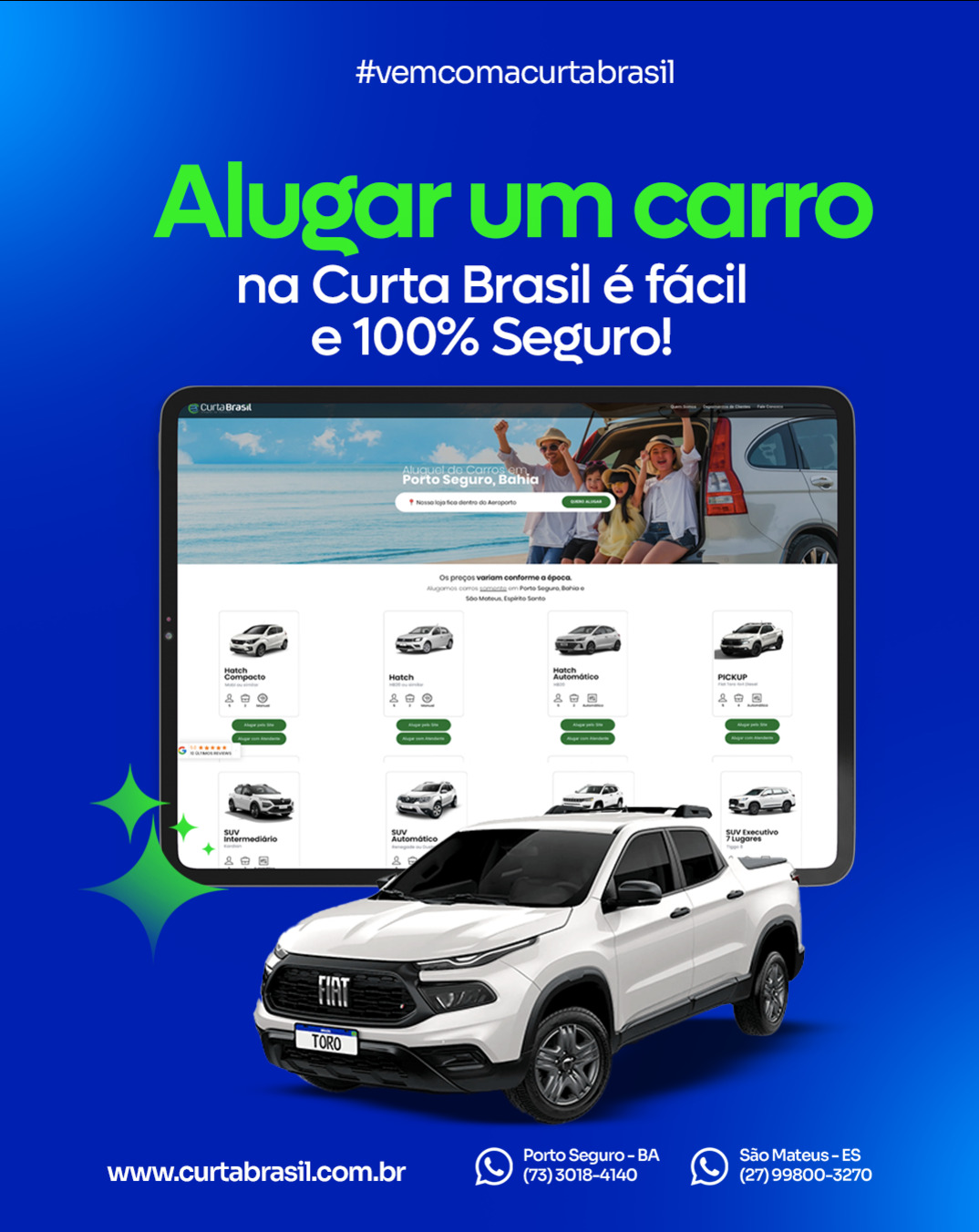 Através do nosso site OU whatsapp: alugar um carro na Curta Brasil é rápido, fácil e 100% seguro!
ONDE ALUGAMOS CARROS:
📍 Porto Seguro - Bahia (loja dentro do aeroporto, sem frente ao desembarque)
📲 WhatsApp Porto Seguro, BA: (73)3018-4140
📍 São Mateus - Espírito Santo (loja no bairro Sernamby)
📲 WhatsApp São Mateus, ES: (27)99800-3270
Alugue hoje mesmo e não corra risco de ficar sem um carro na alta temporada 😊
#curtabrasil #curtabrasilalugueldeveiculos #portoseguro #alugueldecarros #alugueldeveiculos #saomateus