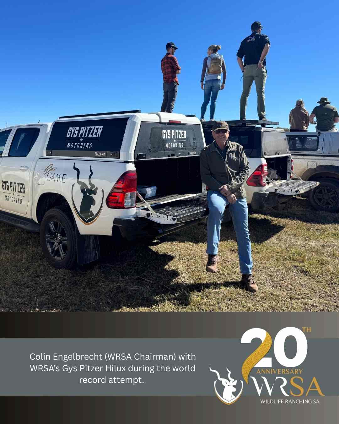 WRSA joined the harvest festivities at NAMPO today.
The team was driven to the event in our trusty Gys Pitzer Motoring Hilux bakkie, which took part in @toyota_sa SA's attempt to break the Guiness World Record for most Hilux bakkies in one place. (Spoiler alert - The previous record was held by New Zealand, they surpassed this number today.)
Other records Toyota attempted were:
* Most cars switching on their lights simultaneously
* Most car horns sounded simultaneously
* Most car doors closed simultaneously
* Most pick-up tailgates closed simultaneously
#wrsa20years #gyspitzermotoring #nampo2026