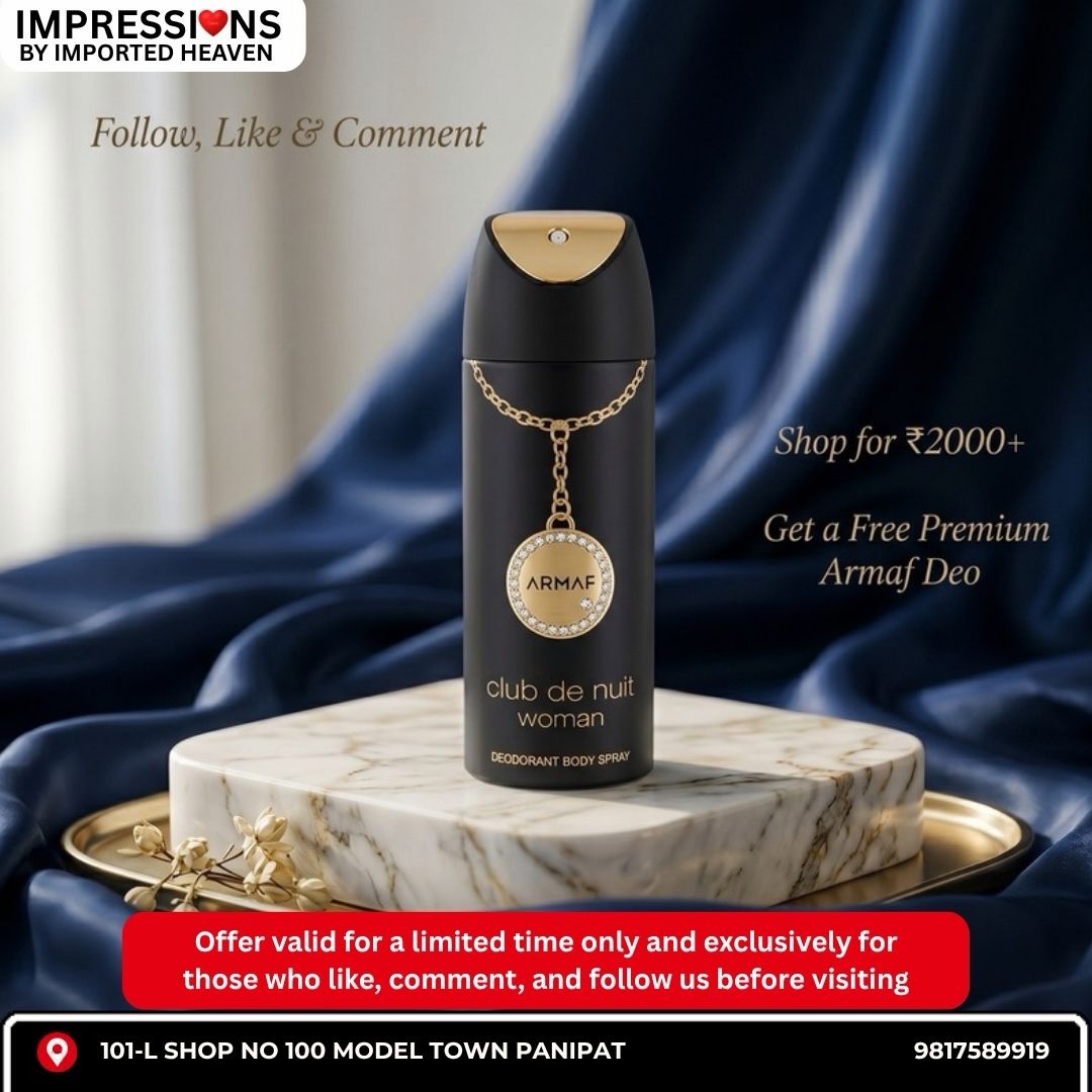 ✨ EXCLUSIVE GIVEAWAY ✨
Elevate your fragrance game for FREE. Get a premium Armaf Club De Nuit Deodorant Body Spray when you shop for ₹2000+ at Impressions!
🛑 HOW TO CLAIM:
FOLLOW our page.
LIKE this post.
COMMENT “Luxe” below.
Show your interaction at the counter to redeem. Limited time only! 🕒
#importedheaven #impressions #panipat #armaf #deo