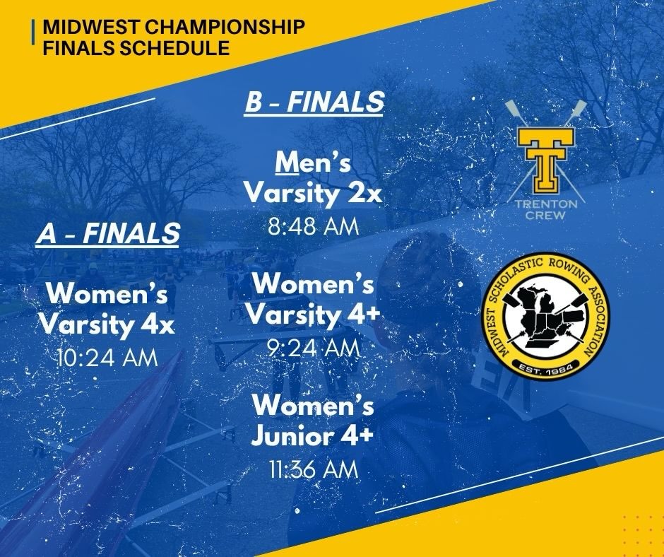 Here is the event schedule and links for Midwest finals! Let’s go Trojans!! 💙💛🚣♂️
https://www.youtube.com/live/58FmtoMJKkQ?si=t_q1USb5kugCiv-5
https://crewtimer.com/regatta/r15777