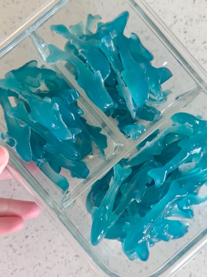 These deserve a permanent spot on my feed because my kids loved them so much 😍☀️🦈 @colleenshealthylife Homemade Dye‑Free Shark Gummies are so yummy! So nourishing for the gut because they have beef gelatin in them. They also contain an awesome superfood: blue spirulina 😍
•
I doubled the recipe so we would have a lot, left out the colada syrup & the white base (only because I was lazy 🤪), & added 5 1/2 T. of honey to the recipe. It turned out great! I also used about 1/2 t. total of blue spirulina for this color!