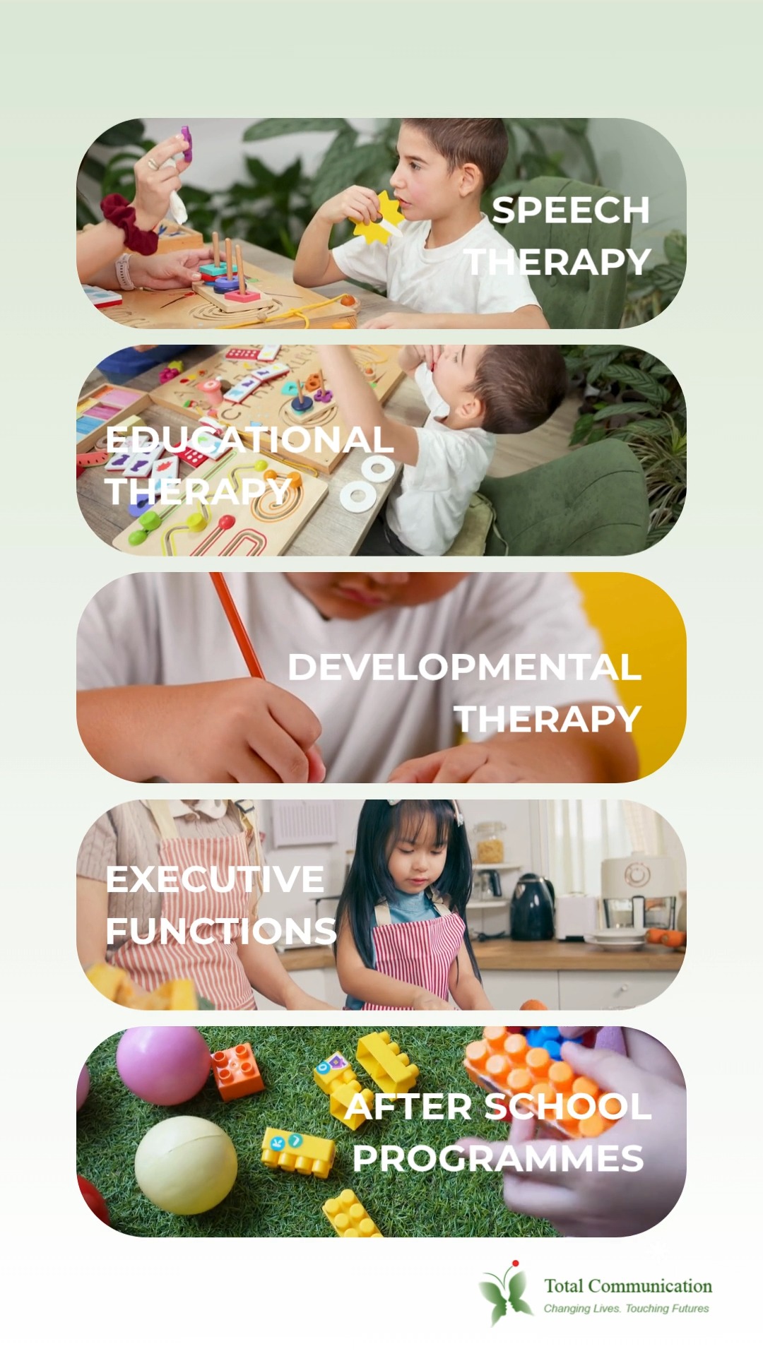 One roof. Endless possibilities for your child’s growth.
From Speech Therapy and Education Therapy to Development Therapy, Executive Function Support, and After-School Programmes, we bring everything together through the power of Total Communication 💙
Because every child deserves the right support to communicate confidently, learn effectively, build independence, and reach their fullest potential.
Have questions? Connect with us today:
📞 +65 9115 8895
🌐 www.totalcommunication.com.sg
#SpeechTherapy #EducationTherapy #DevelopmentTherapy #ExecutiveFunctions #totalcommunication
