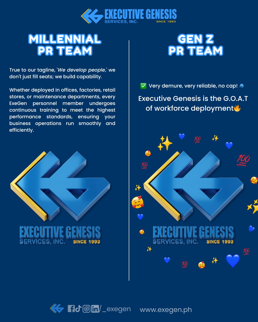 Who did it better: Millennial PR or Gen Z Marketing? 🧐😂
At Executive Genesis, we speak both languages—but we only have one goal: Success. 🚀
Stop settling for "mid" recruitment. Partner with the agency that’s been setting the standard since 1993 🆙
Check out the link in our bio to learn more about our services! 🔗