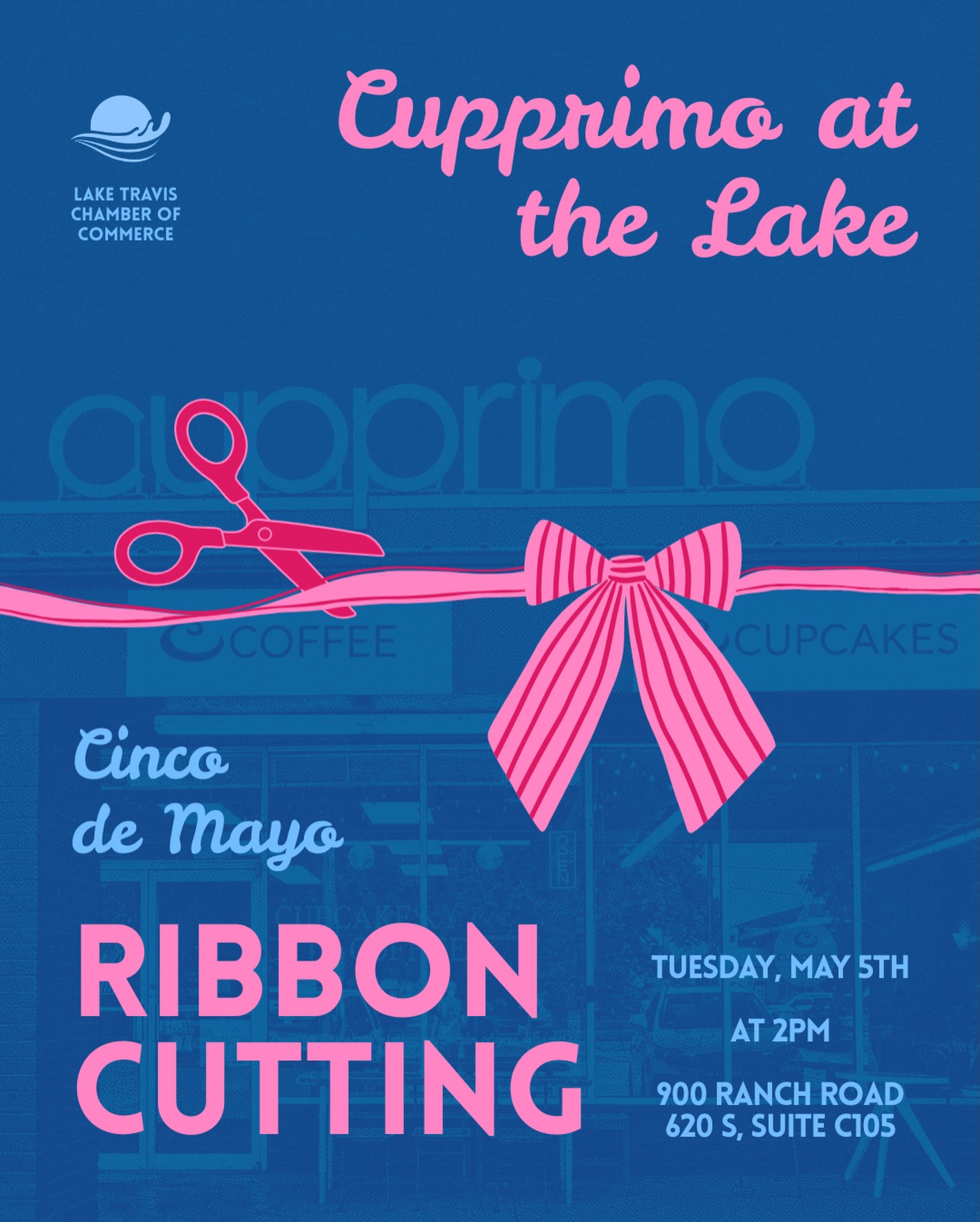 Cupprimo at the Lake is officially ready to celebrate with YOU 🎀✂️ Join us for our Ribbon Cutting and help us kick off this sweet new chapter in Lakeway!
📅 Tuesday, May 5th
⏰ 2 PM
📍 900 Ranch Road 620 S, Suite C105
We’ll be celebrating Cinco de Mayo the best way we know how… with cupcakes! 🧁 Come by and enjoy a FREE Cinco de Mayo cupcake on us when you attend 🎉
A heartfelt thank you to the Lake Travis Chamber of Commerce for supporting Cupprimo—we truly appreciate the warm welcome into this community 🫶🏼
We can’t wait to celebrate with you, meet you, and share a cupcake at the lake 🎀
#lakeway #atx #austintexas #localbusiness #localbakery