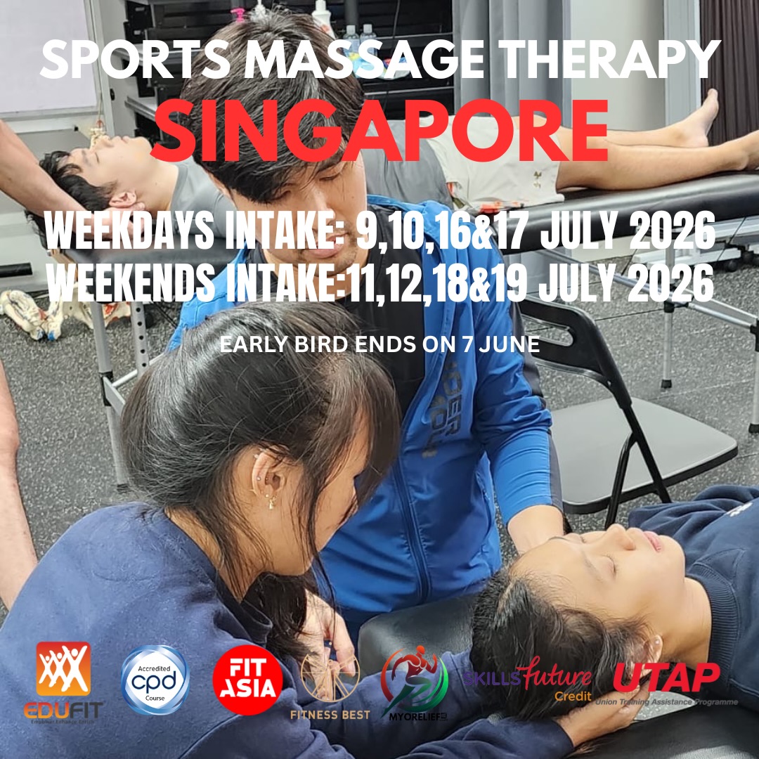 🚨 JULY 2026 INTAKES OPEN 🚨
LEARN A NEW SKILL! 💪
Level up your hands-on therapy game with our Sports Massage Therapy Certification
📅 Choose your intake:
Weekdays: 9, 10, 16 & 17 July
Weekends: 11, 12, 18 & 19 July
PROGRAMME CONTENT:
▫️ Etiquette in sports massage therapy
▫️ Effects of sports massage
▫️ Contraindications
▫️ Human Anatomy
▫️ Client assessment guidelines
▫️ Massage techniques
▫️ Soft tissue release & myofascial stretching (joint mobilisation)
▫️ Case studies on common MSK injuries
▫️ Further education pathways
▫️ Mentoring sessions (add-on)
WHAT YOU GET:
✅ CPD UK Global Accreditation
✅ SkillsFuture & UTAP eligible
✅ CoachSG CECs
⚡ Early Bird ends 7 June 2026
👥 Group discount available (min. 3 pax)
👉 MORE INFO & SIGN UP:
FITASIA.SG | EDUFITASIA.COM
📩 Or DM us now / link in bio
#singapore #sgfitness #sportstherapy #sportsmassage #sportsg singaporesportshub sgpt fitnesseducation continuingeducation
