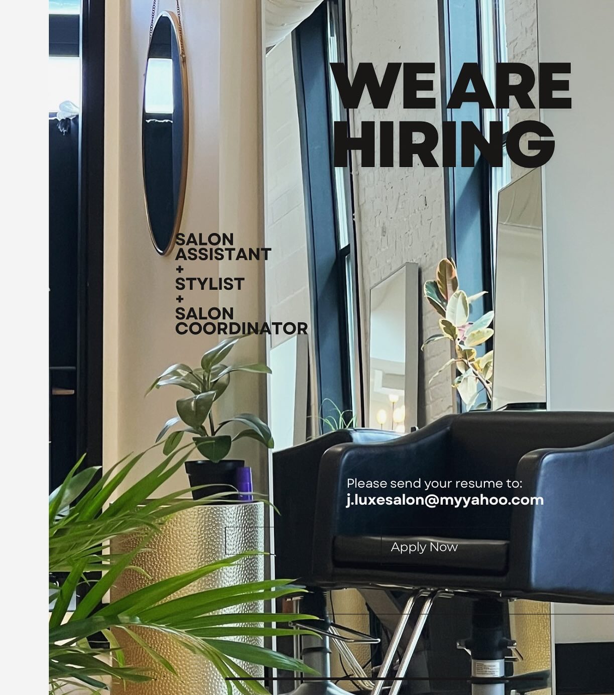 j.luxe salon is looking for our next talent. We have several positions open + are looking for energetic, organized, and eager to learn individuals. We have openings for a salon coordinator, an assistant, and a full-time stylist. If any of these positions interest, you, shoot us a DM or email + we will disclose all the details in which the position will entail. 🖤
Syracuse New York Hair Salon Now Hiring