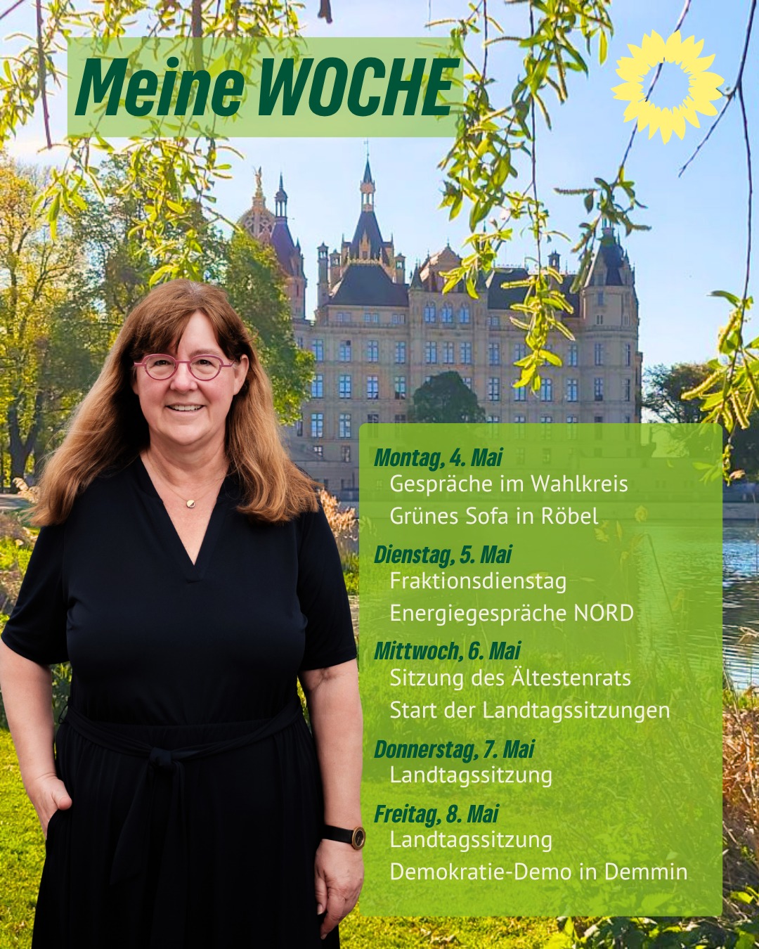 🌻 Der Mai verbreitet Sommerlaune
Nach dem sonnigen Wochenende startet heute die Landtagswoche mit Gesprächen im Wahlkreis, organisatorischen Terminen für meine Kreistagsfraktion und einem spannenden Termin am Abend in Röbel: Dort bin ich zu Gast bei der öffentlichen Fraktionssitzung der grünen Stadtfraktion und berichte von meiner Arbeit im Landtag.
🗣️ Auf den Fraktionsdienstag in Schwerin freue ich mich schon sehr. Denn wir bereiten uns auf die anstehende Landtagssitzungen vor, besprechen unsere Anträge und unsere Abstimmungen. Einige spannende Themen werden in dieser Woche in den Sitzungen verhandelt. Am Abend nehme ich an den Energiegesprächen NORD teil, die in der Orangerie des Schweriner Schlosses stattfinden.
👍 Mittwoch starten die Landtagssitzungen, direkt nach der Sitzung des Ältestenrats.
💚 Am Freitag findet die Demo des Aktionsbündnisses 8. Mai in Demmin statt. Ein wichtiger Termin für unsere Demokratie!
#juttawegner #landtagswoche #gruenimschloss #grueneseenplatte #gruenefraktionmv #gruenemv #gutebildung #starkewirtschaft #mobilitaetfueralle #gruenessofa #energiegespraecheNORD