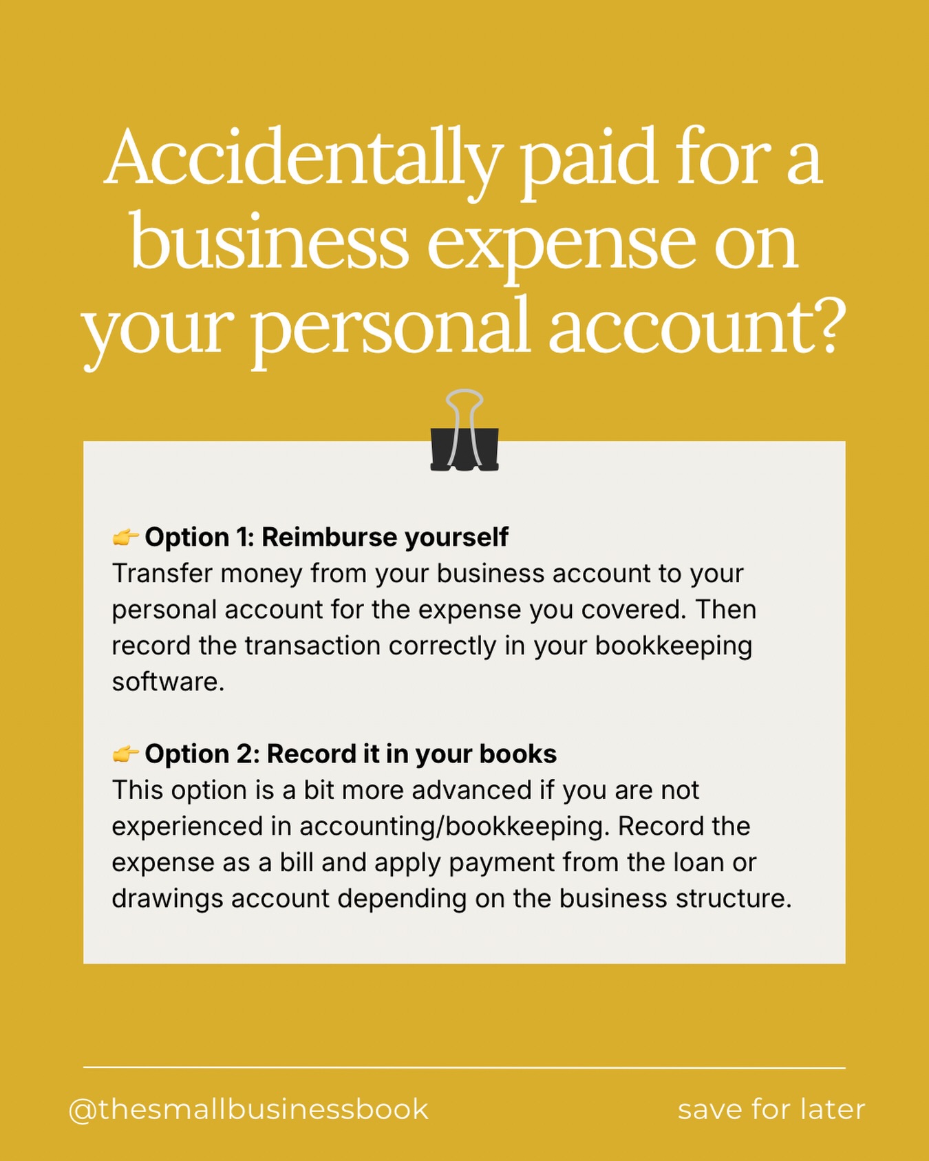 It is more common than you think, especially when you are busy running your business.
Just make sure you record it properly, keep documentation and receipts, so your books stay accurate and you do not miss the deduction.
Make sure to follow our page for practical bookkeeping, business, and financial tips.
.
.
.
#thesmallbusinessbook
#perthbookkeeper
#perthaccountant
#WAbookkeeper
#WAaccountant
