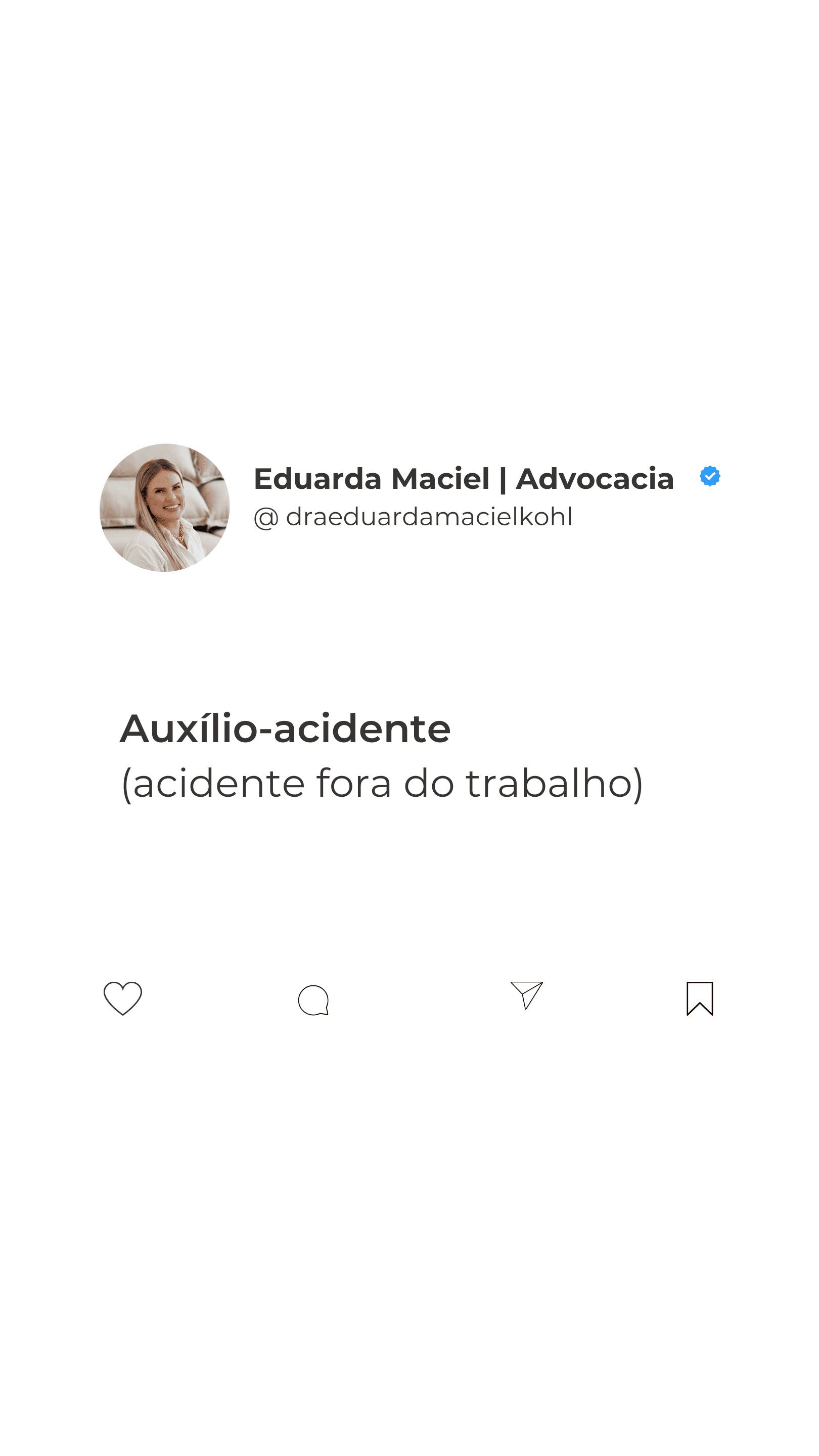 Sofreu um acidente em casa, no trânsito ou durante uma atividade de lazer?
Se ficou com sequela permanente que reduza sua capacidade de trabalho, mesmo que parcialmente, pode existir direito ao auxílio-acidente.
✔ Não é exclusivo para acidente de trabalho
✔ Pode ser recebido junto com o salário
✔ É pago até a aposentadoria
Cada caso depende de análise médica e documentação.
Se você passou por essa situação, vale verificar seus direitos.
Eduarda Maciel
Advogada Especialista em Direito Previdenciário
OAB/PR 65.092
#AuxilioAcidente #INSS #DireitoPrevidenciário #BenefícioPrevidenciário
#AcidenteDoméstico #AcidenteDeTrânsito #RevisãoINSS #AdvocaciaPrevidenciária