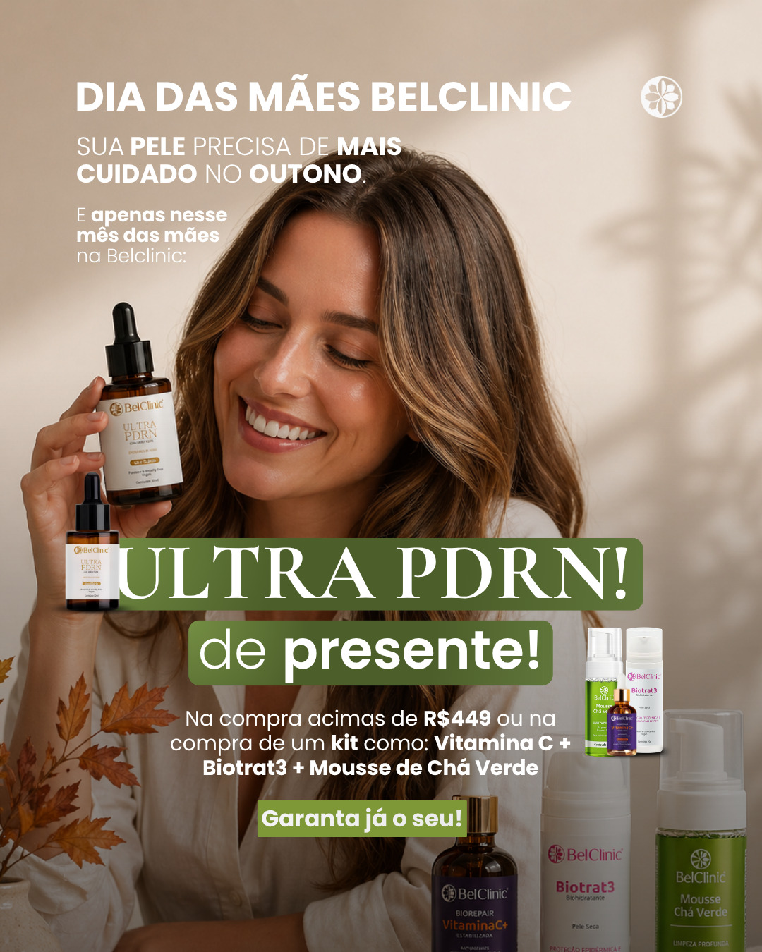 No outono, a pele precisa de mais cuidado, hidratação e regeneração. 🍂
As temperaturas mais baixas deixam a pele mais sensível, ressecada e sem viço — e esse é o momento ideal para investir em dermoativos que ajudem na recuperação da qualidade da pele.
✨ O Ultra PDRN BelClinic atua na regeneração profunda, ajudando a fortalecer, hidratar e devolver luminosidade e vitalidade para a pele.
E neste mês das mães:
💚 Você ganha o Ultra PDRN
nas compras acima de R$449 ou adquirindo o kit com:
✨ Vitamina C
✨ Biotrat3
✨ Mousse Chá Verde
Uma combinação pensada para atravessar o outono com a pele mais hidratada, equilibrada e saudável.
🌸 Promoção exclusiva do mês das mães.
Acesse o link da bio e garanta o seu.