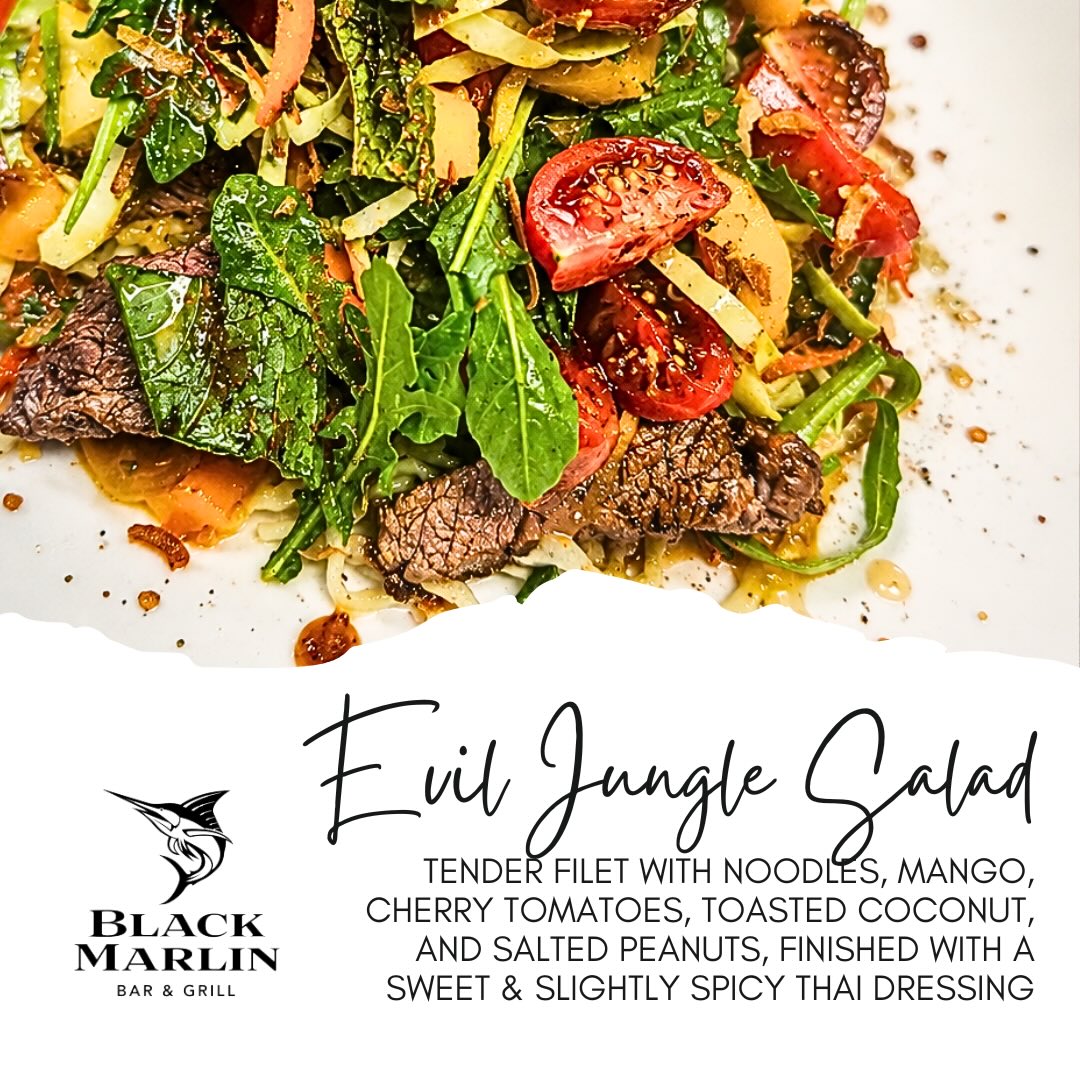 A little sweet, a little spicy, and packed with bold flavor.
Our Evil Jungle Salad features tender filet, noodles, fresh mango, cherry tomatoes, toasted coconut, salted peanuts, and a sweet Thai dressing with just the right kick. Available this week.
#WeeklySpecial #ThaiSalad #FiletSalad #FreshFlavors #FoodSpecial