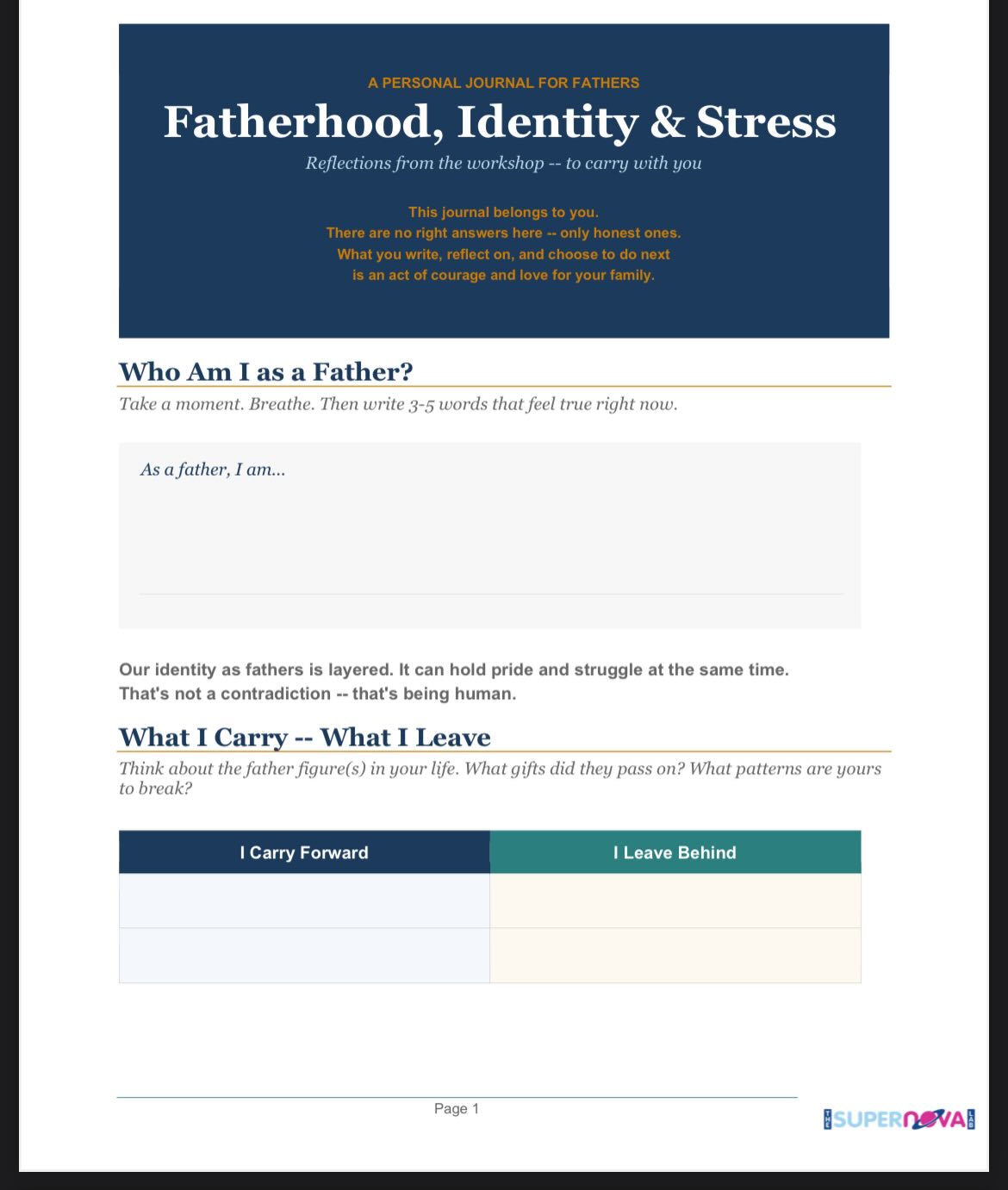 Missed today’s fatherhood, identity, and stress session? Download the free fatherhood toolkit and journal in our bio!