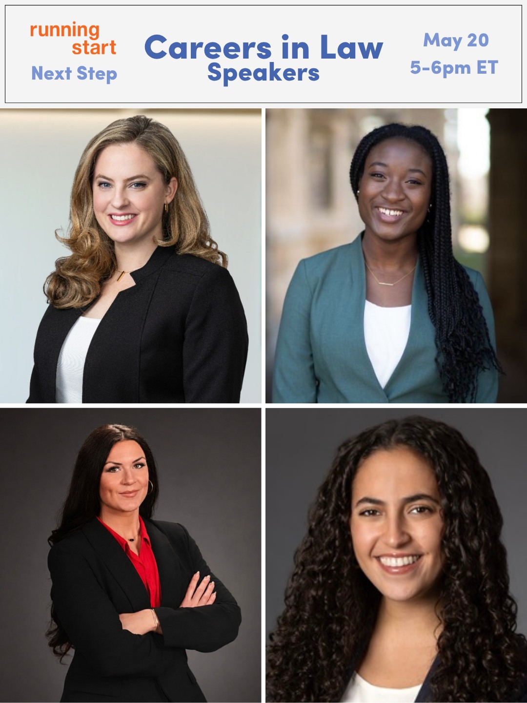 ⚖️ Interested in law school or wondering what you can do with a law degree?
Join Running Start on May 20 for a virtual panel featuring Kandis McClure, Policy Advisor at Akin, plus Running Start alums in the field Alexa Marsh, Ewurama Appiagyei-Dankah and Sophia Houdaigui, who will share their experiences navigating law school and careers in law.
Whether you’re planning your next step or simply exploring the possibilities, this conversation will offer real-world insight, practical advice, and inspiration from women making an impact across industries.
✨ Bring your questions and connect with professionals who have been in your shoes.
📅 May 20 | 5–6 PM ET
🔗 Register at link in bio