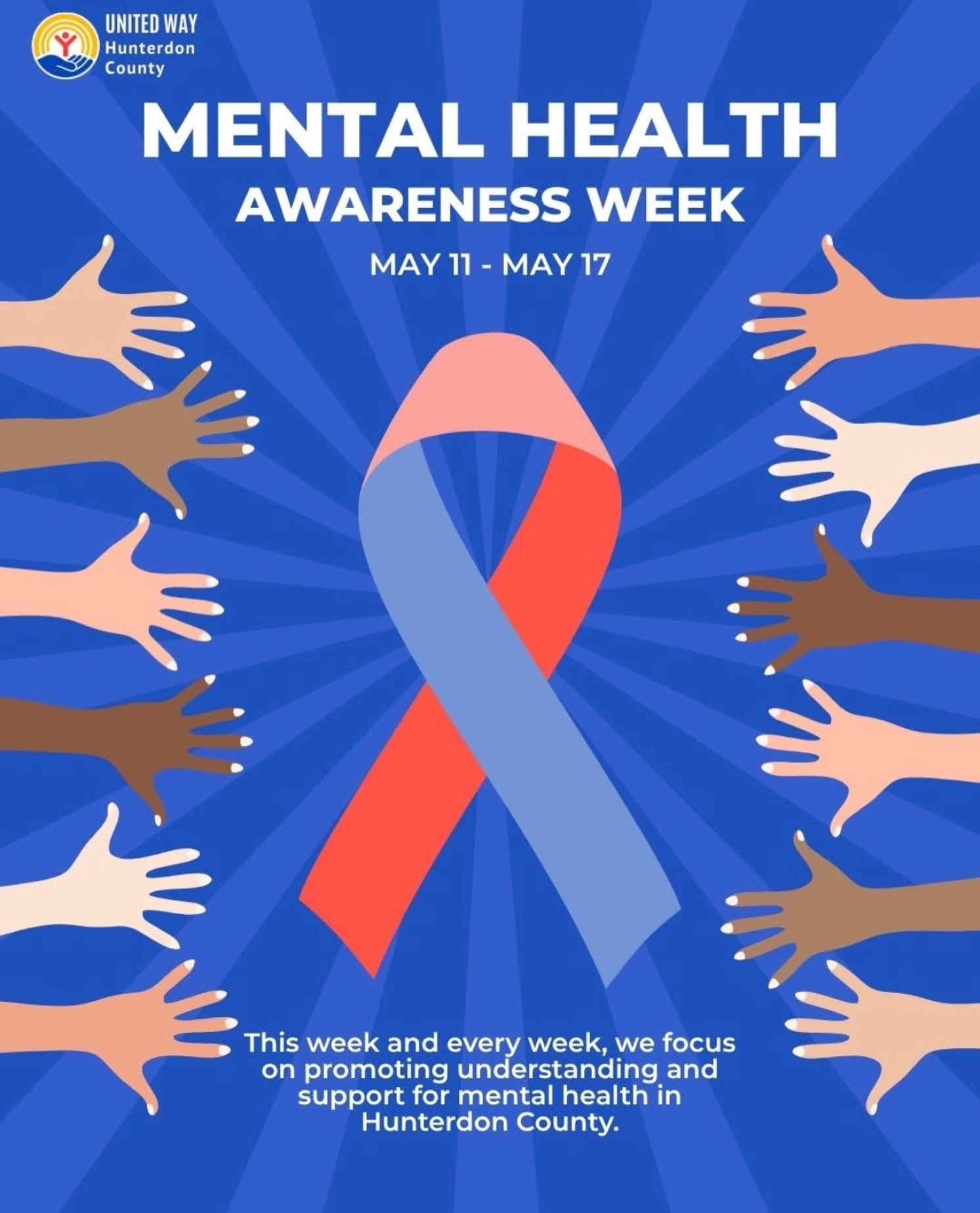Mental health challenges impact our homes, schools, workplaces, and neighborhoods every single day.
This Mental Health Awareness week—and every week—we’re committed to helping build a Hunterdon County where mental health is understood, supported, and prioritized. Because creating a healthier community starts with caring for one another. 💙
#MentalHealthAwarenessWeek #MentalHealthMatters #LiveUnited