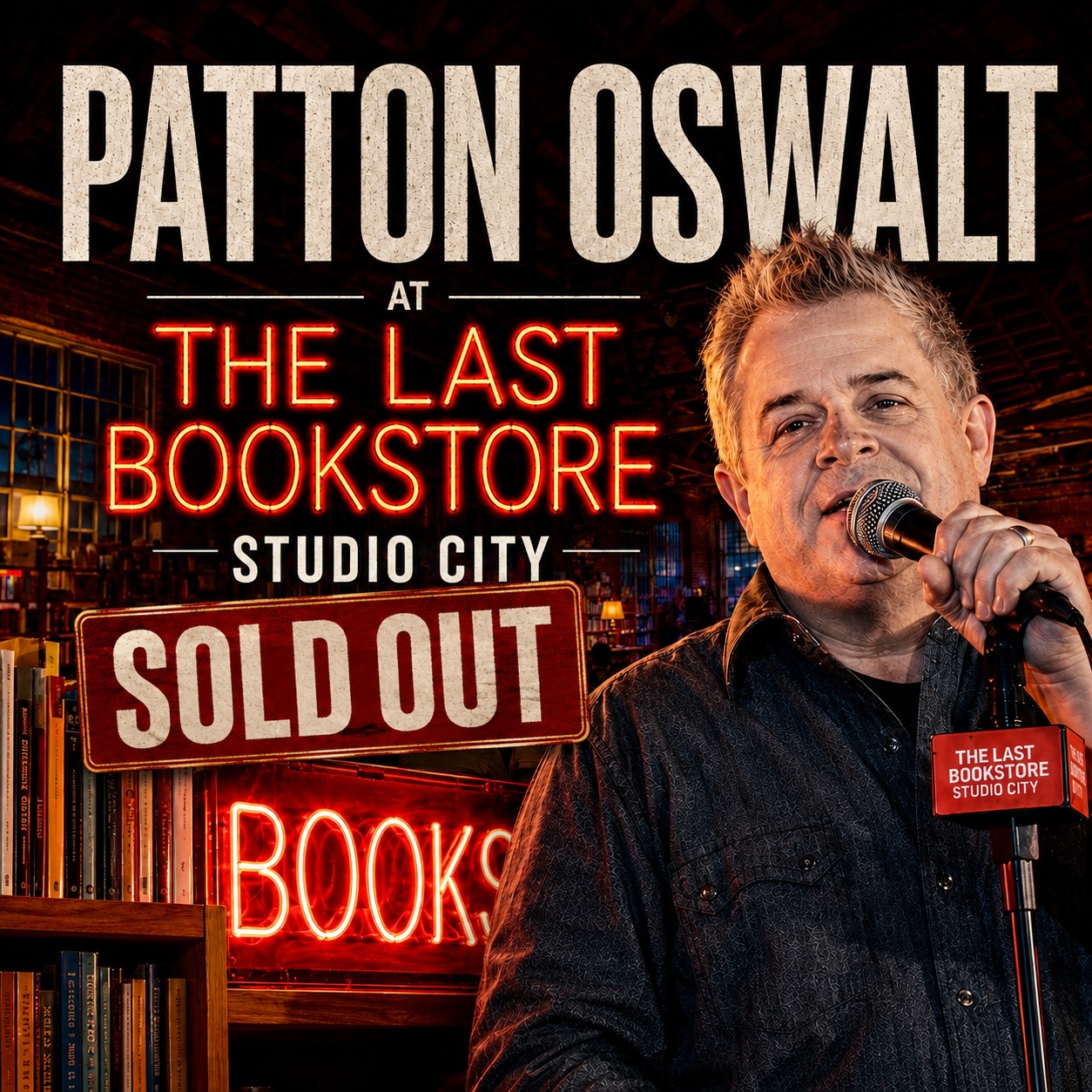 Hosting @pattonoswalt at The Last Bookstore Studio City for @netflixisajoke, joining @goldenstatecomedy ’s regular series.
Sold out room. Packed shelves. Standing laughs somewhere between literature and mild existential collapse.
Follow us for more events like this one.
#pattonoswalt #soldout #thelastbookstore #goldenstatecomedy #netflixisajoke