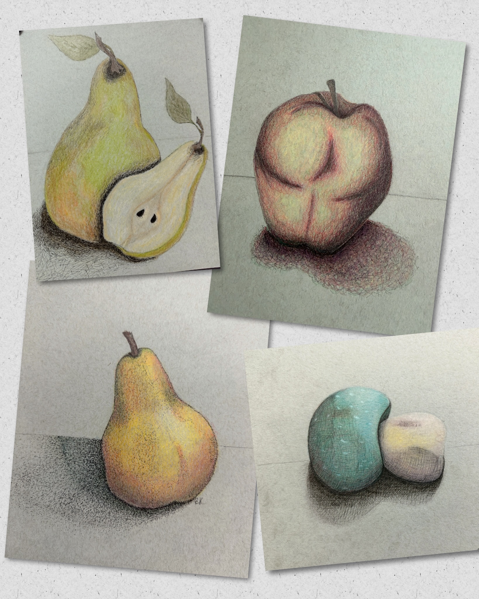 Pen & ink meets colored pencil — and somewhere in between, magic happens. ✨ My adult artists studied still life this session, learning to build form through light, shadow, and a whole lot of patience. This is what happens when you slow down, trust the process, and let light do the talking. The added challenge of toned paper introduced additional mid-tones. So proud of this work. 🍐🍎🤍 New session starts next week!
#StillLife #PenAndInk #ColoredPencil #AdultArtClass ArtStudio DenvilleNJ #ArtEducation DrawingClass ProcessOverPerfection StillLifeDrawing
