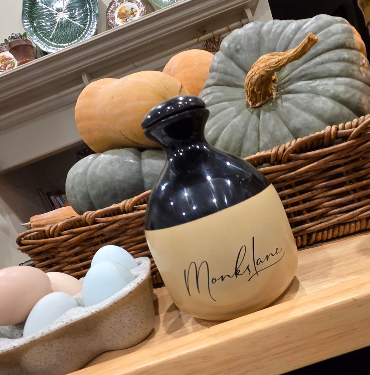 A bit of delicious fun with Monks Lane olive oil, and a basket of pumpkins!