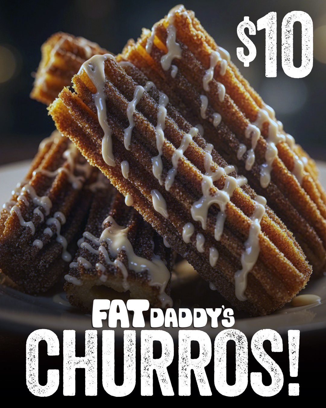 Fat Daddy's Now Has CHURROS!
When you want something sweet
Fat's has you covered!
$10 w/vanilla icing
Come try some today!
#churros #churrostime #Sweet #sweets #dessert #icing #letsgo
#mansfield #mansfieldtx #fatdaddys