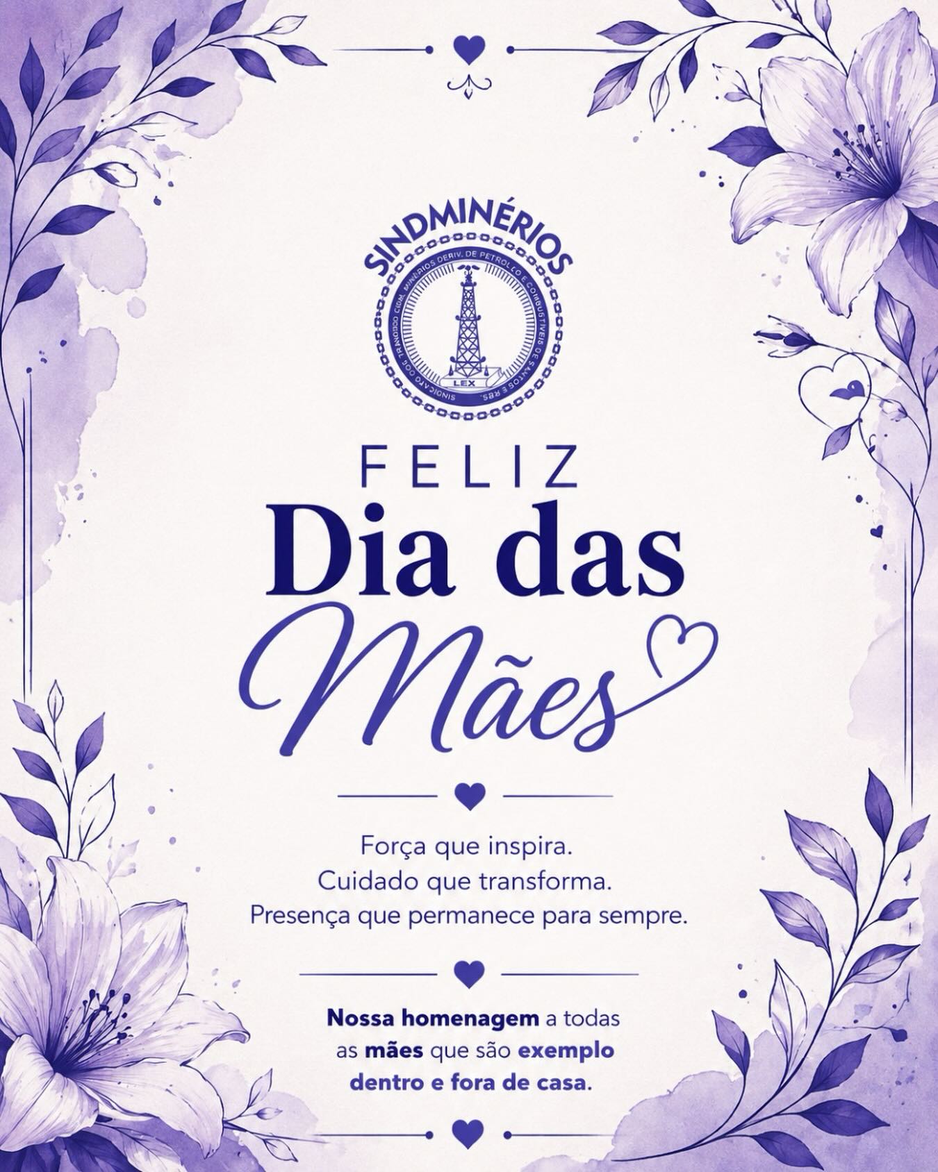 Neste Dia das Mães, o SINDMINÉRIOS SANTOS presta sua homenagem a todas as mulheres que exercem diariamente a missão de amar, cuidar, ensinar e transformar vidas.
Ser mãe é representar força, dedicação e acolhimento, dentro e fora de casa.
Nosso carinho e reconhecimento a todas as mães trabalhadoras, que com determinação inspiram famílias, comunidades e toda a sociedade.
Feliz Dia das Mães