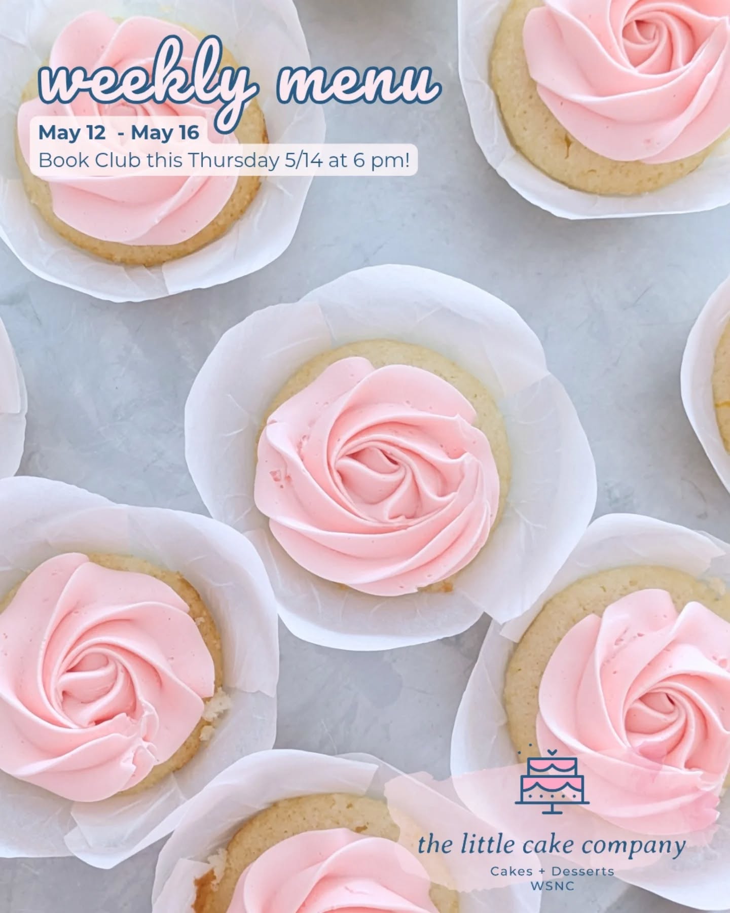 Happy Tuesday! Here's the menu for this week! 🧁✨
📚 Book Club is this Thursday 5/14 at 6 pm, join us to chat about Etiquette for Lovers and Killers by Anna Fitzgerald Healy!
