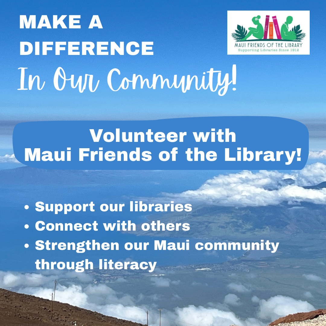 📣 Maui Friends of the Library needs volunteers!
Your time (3 hours a week!)⏰
Your talents 🧑🏼💼👨🏼💼
Their future👦👧
Join us today! Come into any of our stores and fill out an application, or do it online at MFOL.org!
Don’t forget our current promotion! Get a free Maui Friends of the Library shopping tote with your qualifying purchase. See your favorite store for details on how you can get yours!
Locations:
Kihei at 95 E Lipoa
Kahului at Queen Ka’ahumanu Center
Pu’unene at East Camp 5 Rd
Help us out! Every time you LIKE, SHARE and FOLLOW us on Facebook and Instagram it spreads the word in our community about our mission to improve literacy on Maui.
#MauiFriendsoftheLibrary #MFOL #MauiBooks #MauiBookstore #UsedBooks #SupportLocalMaui #BookLovers #Mauinonprofit #Hawaiianbooks #reader #booklover #books #reading #read #kidsbooks #booklovers #usedbooks #Hawaiiana #Mauireads #Mauibooks #libraries #great reads #beachreads #Mauilocal #Volunteer #Mauivolunteers #Helpliteracy #Mauireads