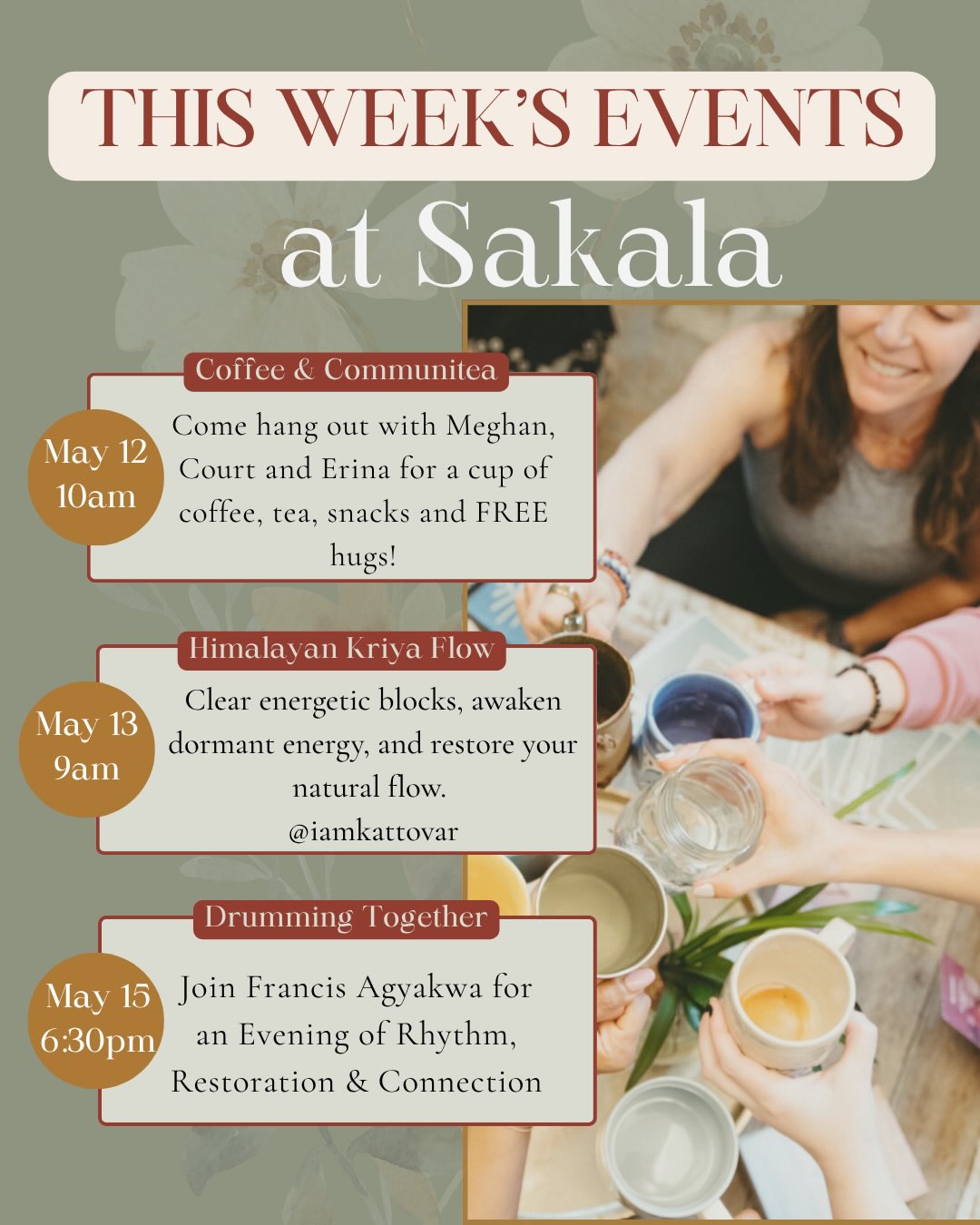A beautiful week of connection, healing, movement, conversation, and community at Sakala ✨
Whether you’re craving a cup of coffee with kind humans, nervous system support, movement, music, healing, or a space to simply exhale - there’s something here for you this week.
Needing some 1:1 healing? @handsofoshunlmt & @quantumwavetherapeutics are here to support you! 🙏
We can’t wait to be with you this week in community, click the link in bio to register to what calls to you!
#denverevents #denvereventspace #denverevent #denvercommunity #sakalacommunity