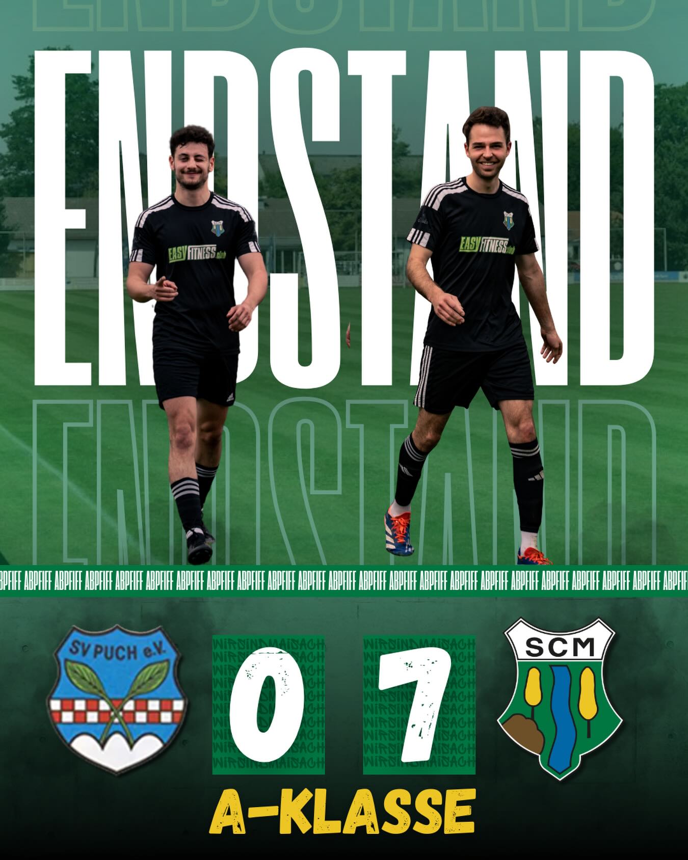 Kantersieg Zwoate! 💪
Auswärts beim Tabellenvorletzten aus Puch lies unsere Zwoate nichts anbrennen.
⚽️ Immanuel Hartmann
⚽️⚽️ Dennis Koch
⚽️ Tobias Sauer
⚽️⚽️⚽️ Florian Wolf
#wirsindmaisach