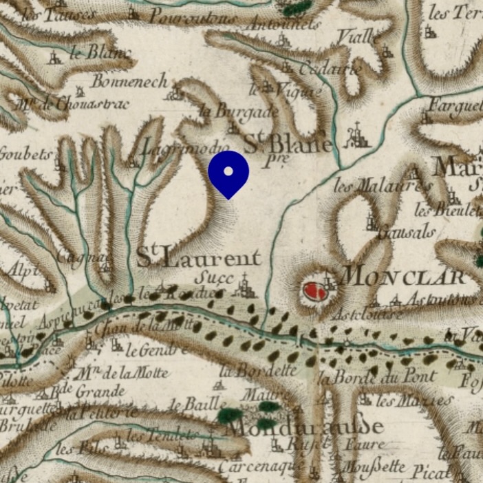 Monclar and our location on the Cassini map (18th Century).