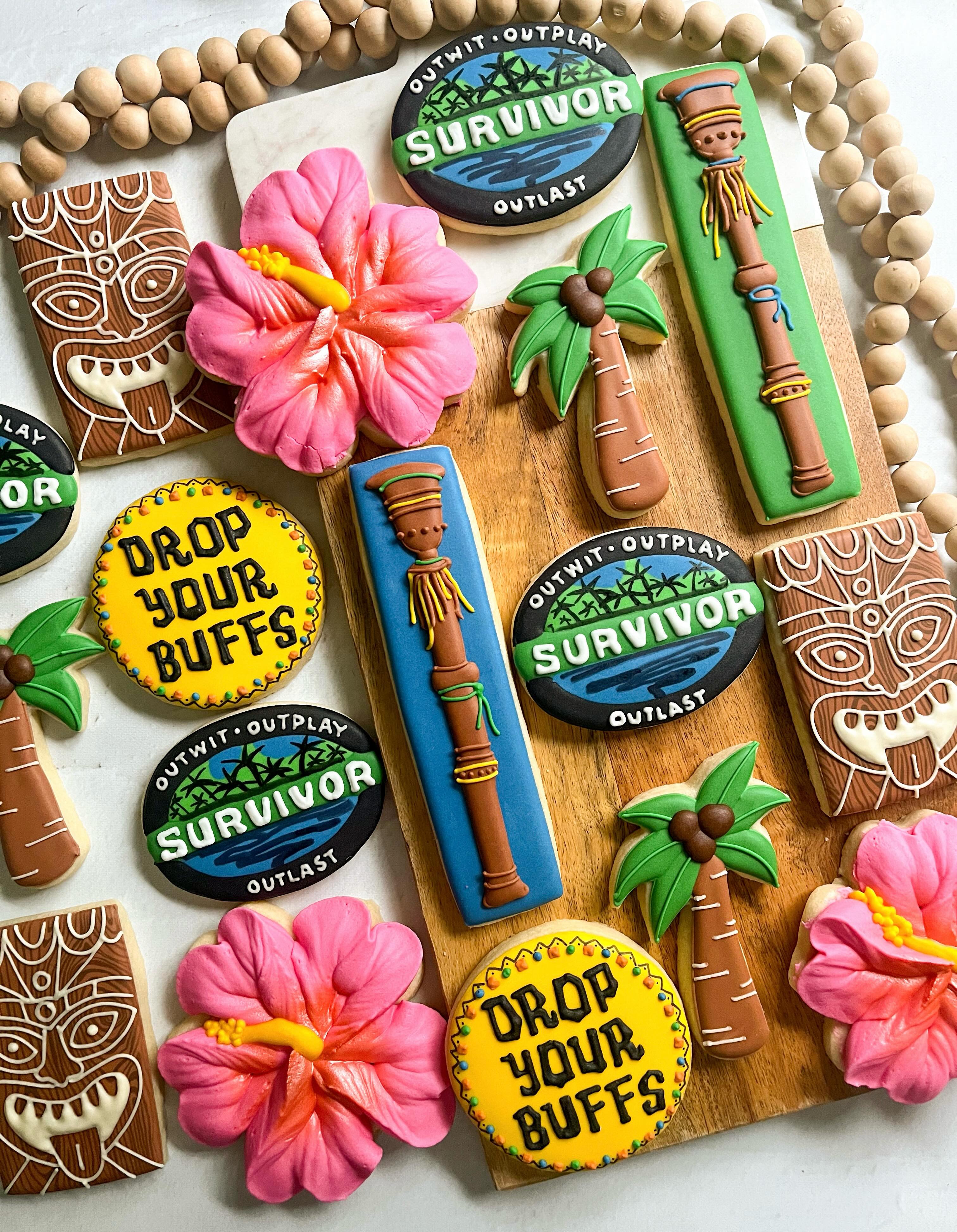 Another excellent birthday party theme: @survivorcbs
.
.
.
.
.
.
#nashvillecookies #survivorcookies #survivorbirthday #tropicalcookies #tikicookies