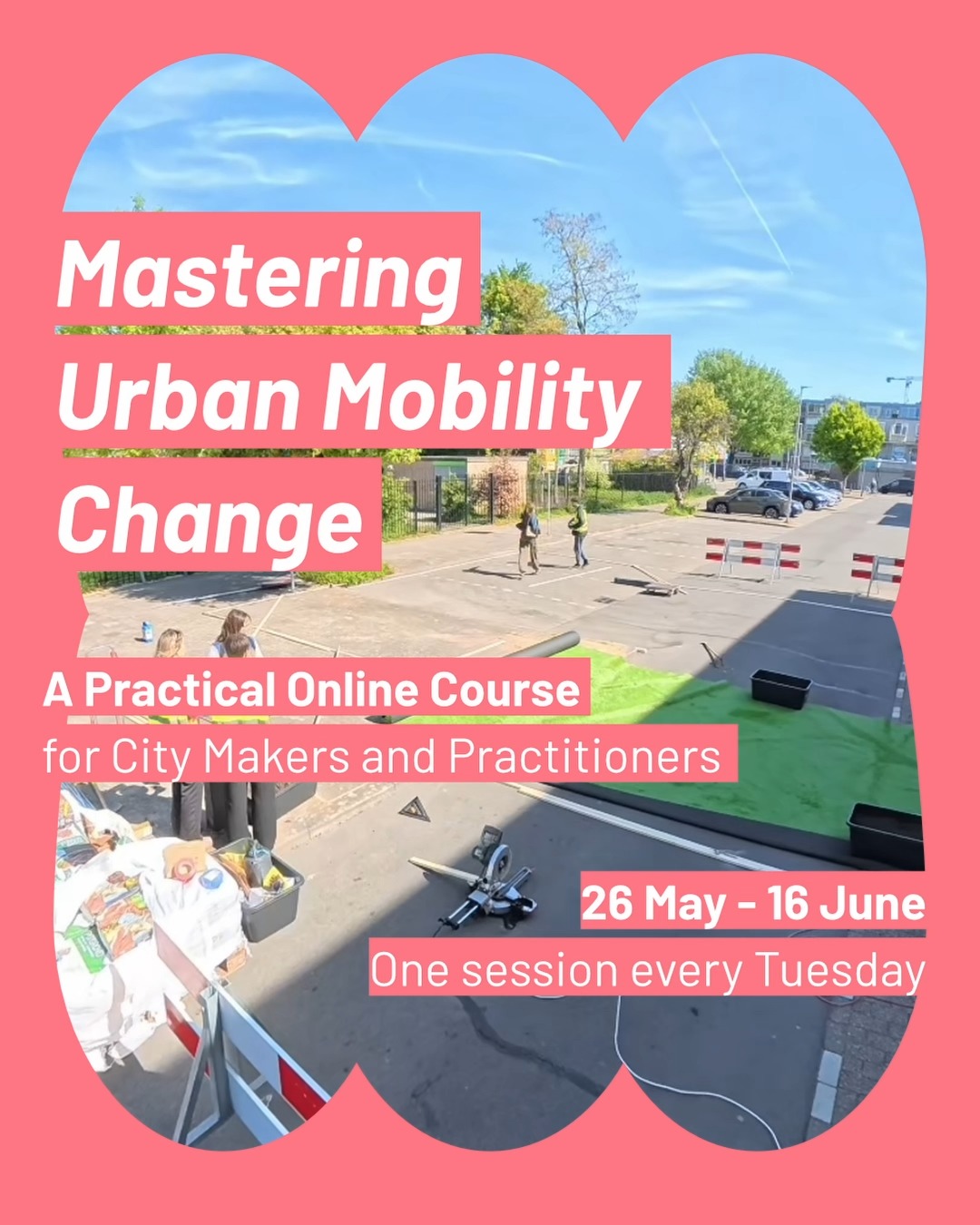 Only one week left to register to our #MasteringUrbanMobility online course!
If you are a practitioner from any geography (municipal workers, urban planners, mobility professionals and city makers of any walk of life) looking for a quick, online, hands-on course, our four-week, our brand new online course Mastering Urban Mobility Change is for you.
With a people-first perspective and a practical lens, it equips you with ready-to-use methodologies for urban change, focusing on understanding what makes it happen and how to drive it forward starting from citizens’ local contexts, needs and wishes.
We know there’s no silver bullet to making the whole mobility transition happen, but… this might definitely help setting it all in motion (pun intended!)
Find out more and register on our website!
🎥: A time-lapse of the building of our last tactical urbanism intervention in Utrecht. More on that soon too!