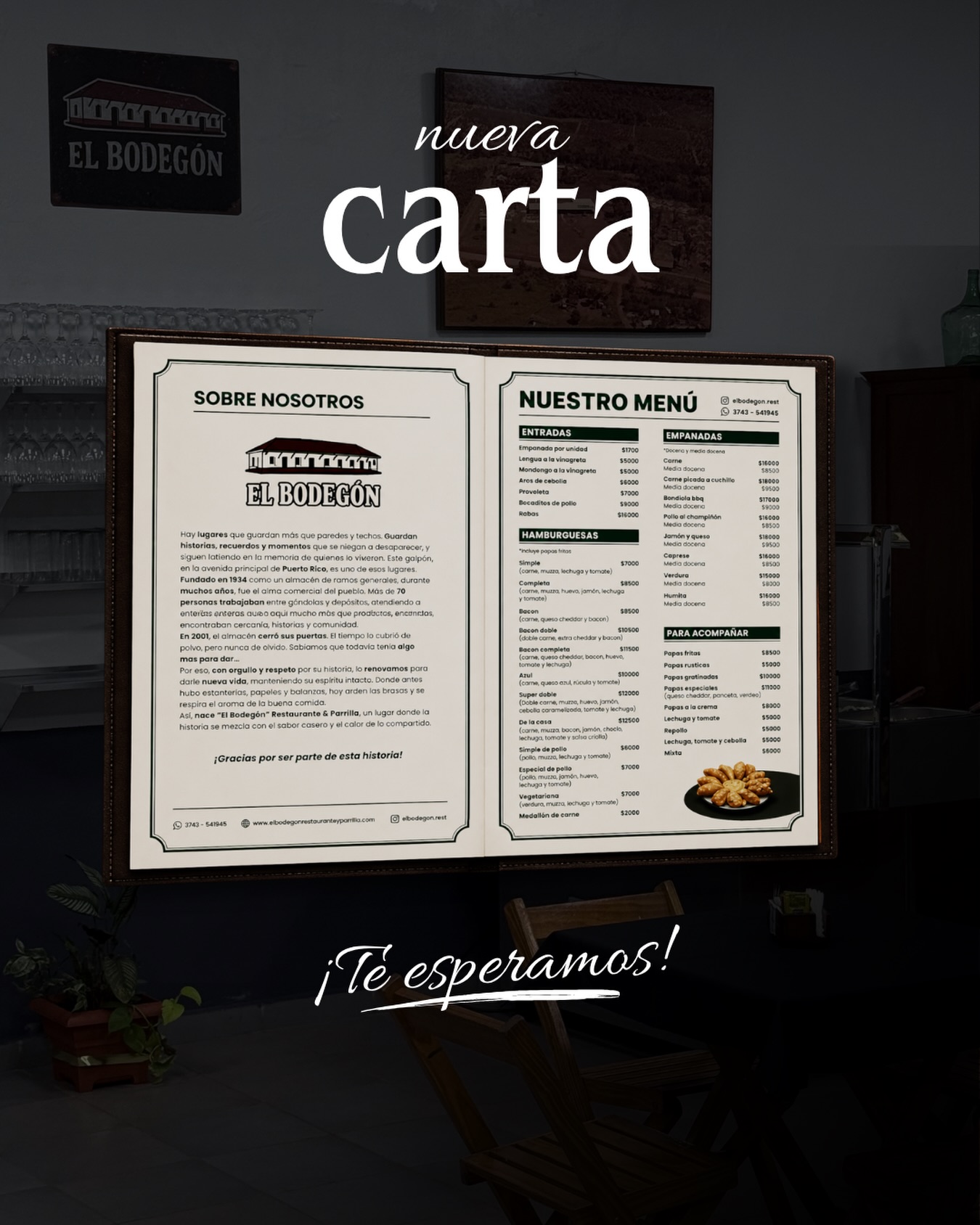 Seguimos creciendo, y hoy presentamos nuestra nueva carta.
Nuevas opciones, nuevos sabores y la misma esencia de siempre
Los esperamos!! 🍽️🍷