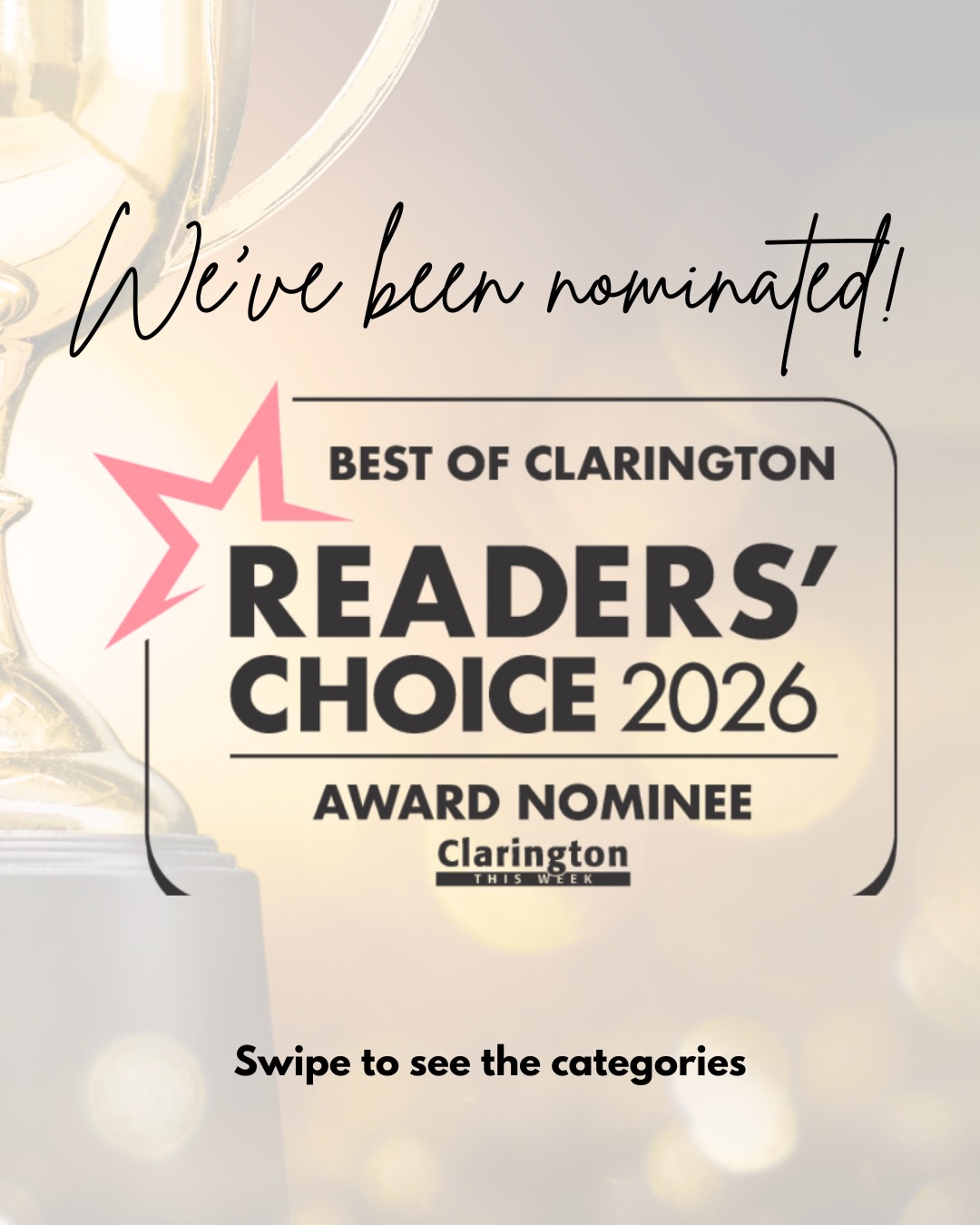 Congratulations to our team!!!🥳👏🙌
This carousel highlights all of the categories and subcategories we’ve been nominated in for the Best of Clarington Reader’s Choice Awards, and we are beyond grateful to be recognized in an industry we care so deeply about ✨
Our team is built on passion, education, support, and genuine care for every client who walks through our doors. Being nominated for these awards is such an incredible reminder that our hard work is seen 🫶🏻
If you’ve ever loved your experience with us, we would be so honoured to have your vote. Thank you for supporting our small business and the dream we get to live every day 🤍
Visit the link in our bio to submit your vote🔗❤️